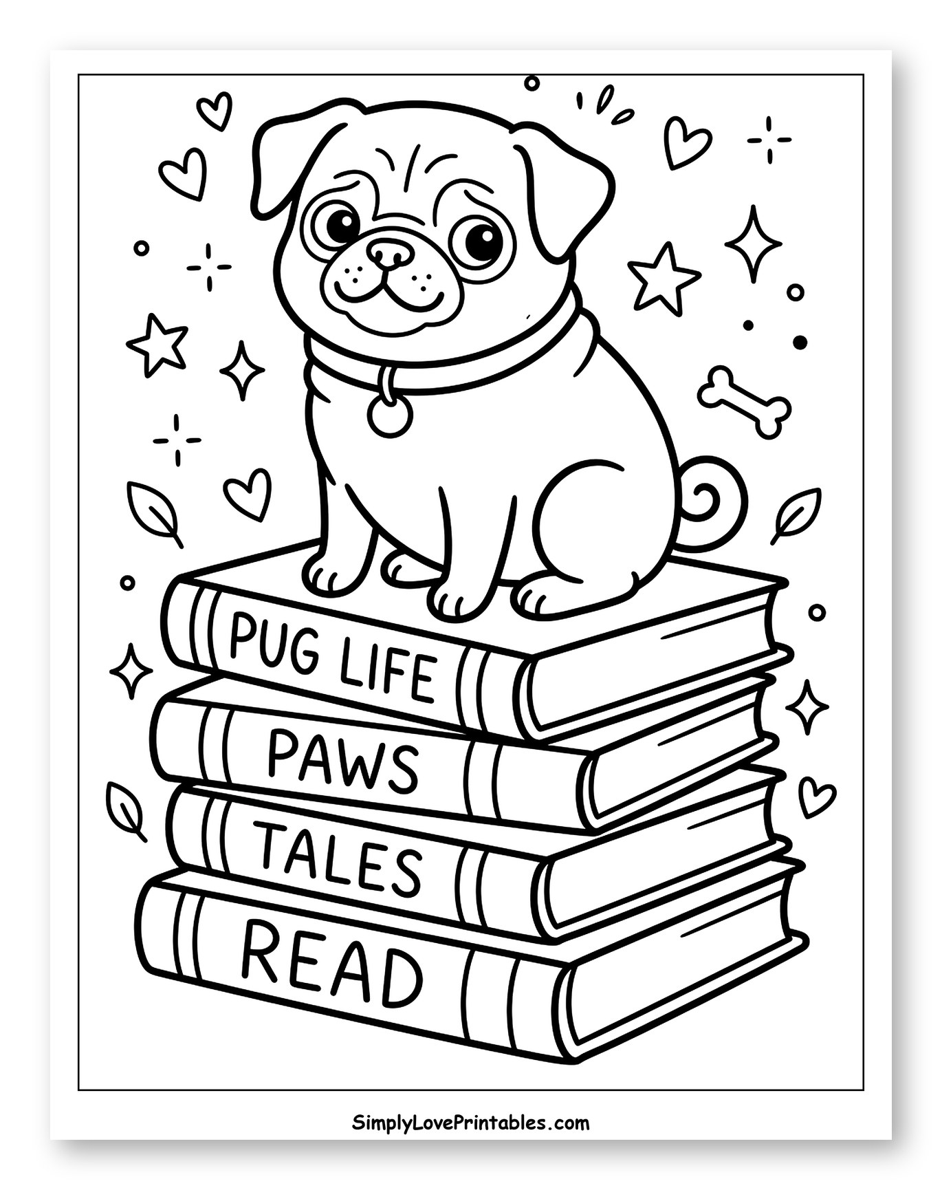 Cute Pug Sitting on a Stack of Books