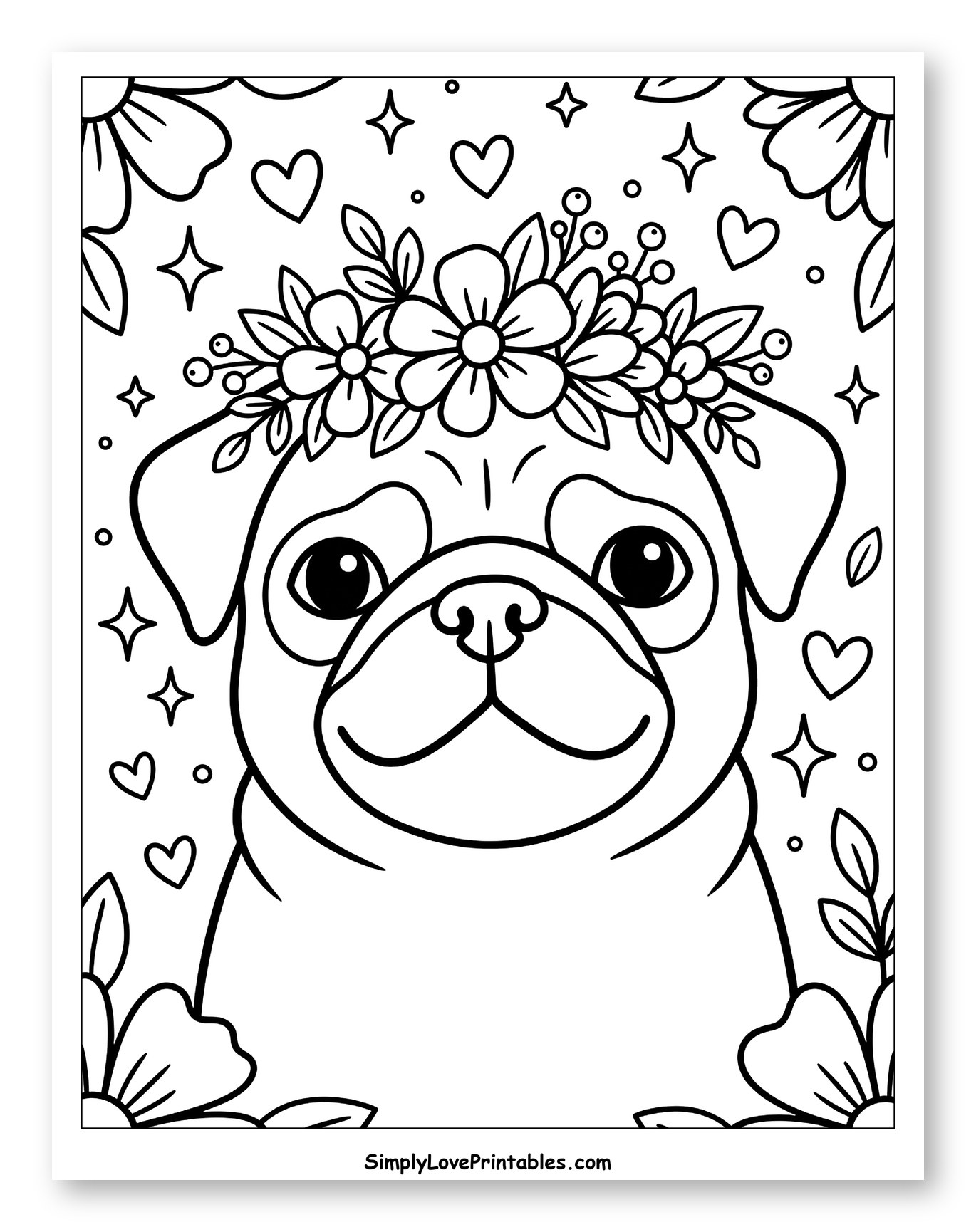 Cute Pug Wearing a Floral Crown