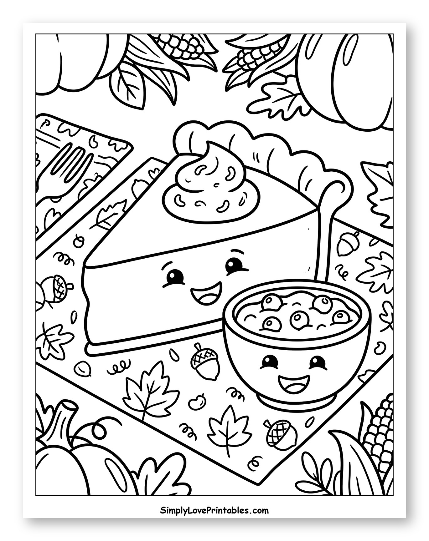 Cute Pumpkin Pie and Cranberry Sauce Coloring Page for Kids