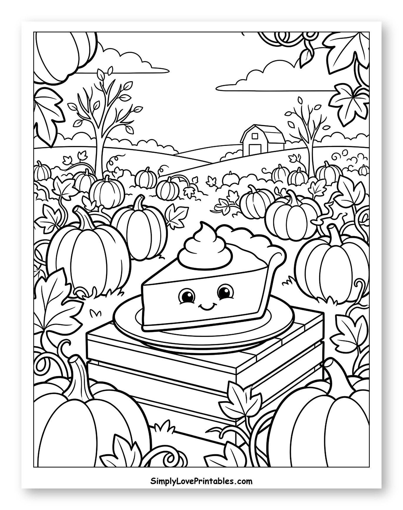Cute Pumpkin Pie Slice in a Pumpkin Patch