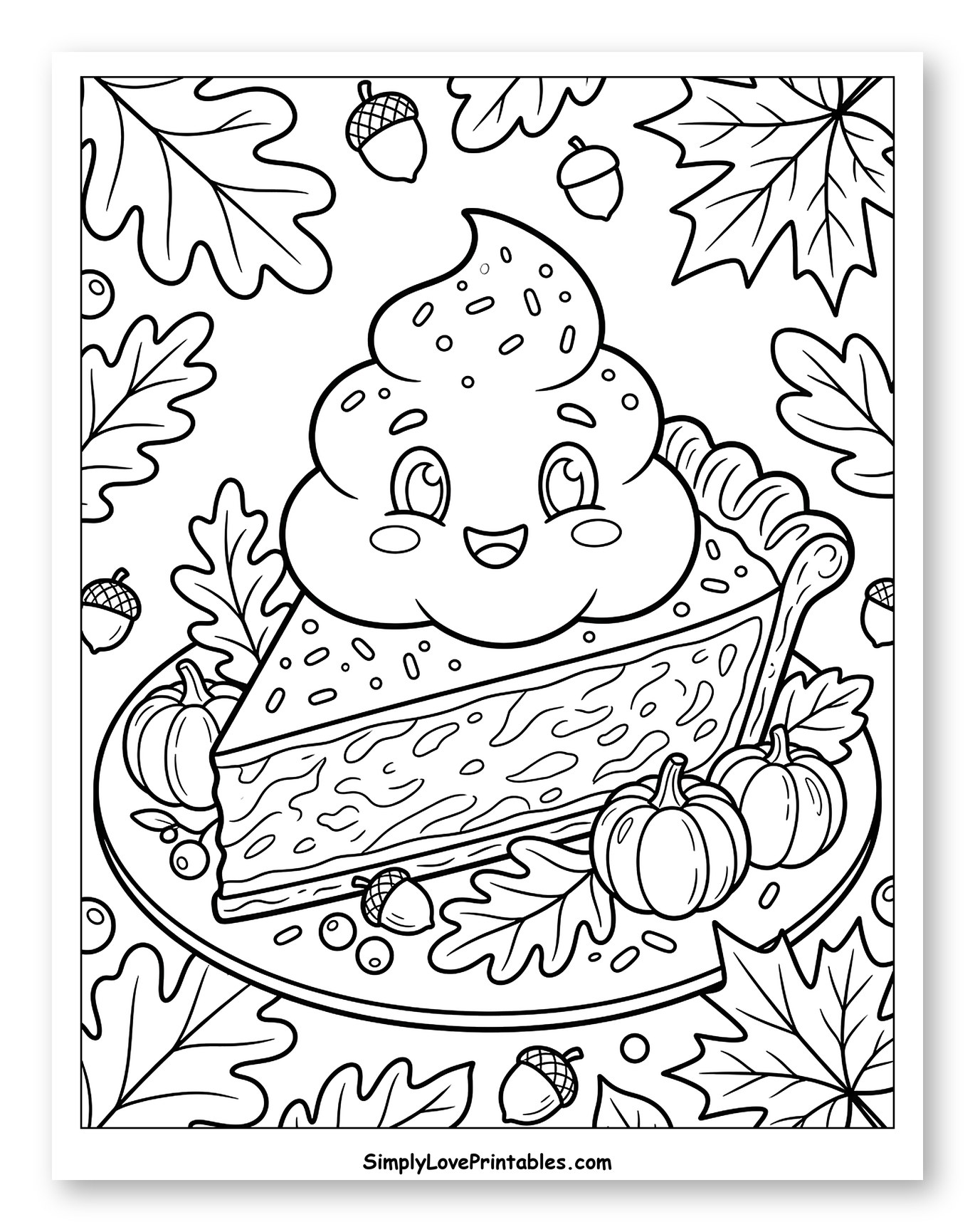 Cute Pumpkin Pie Slice with Autumn Decorations