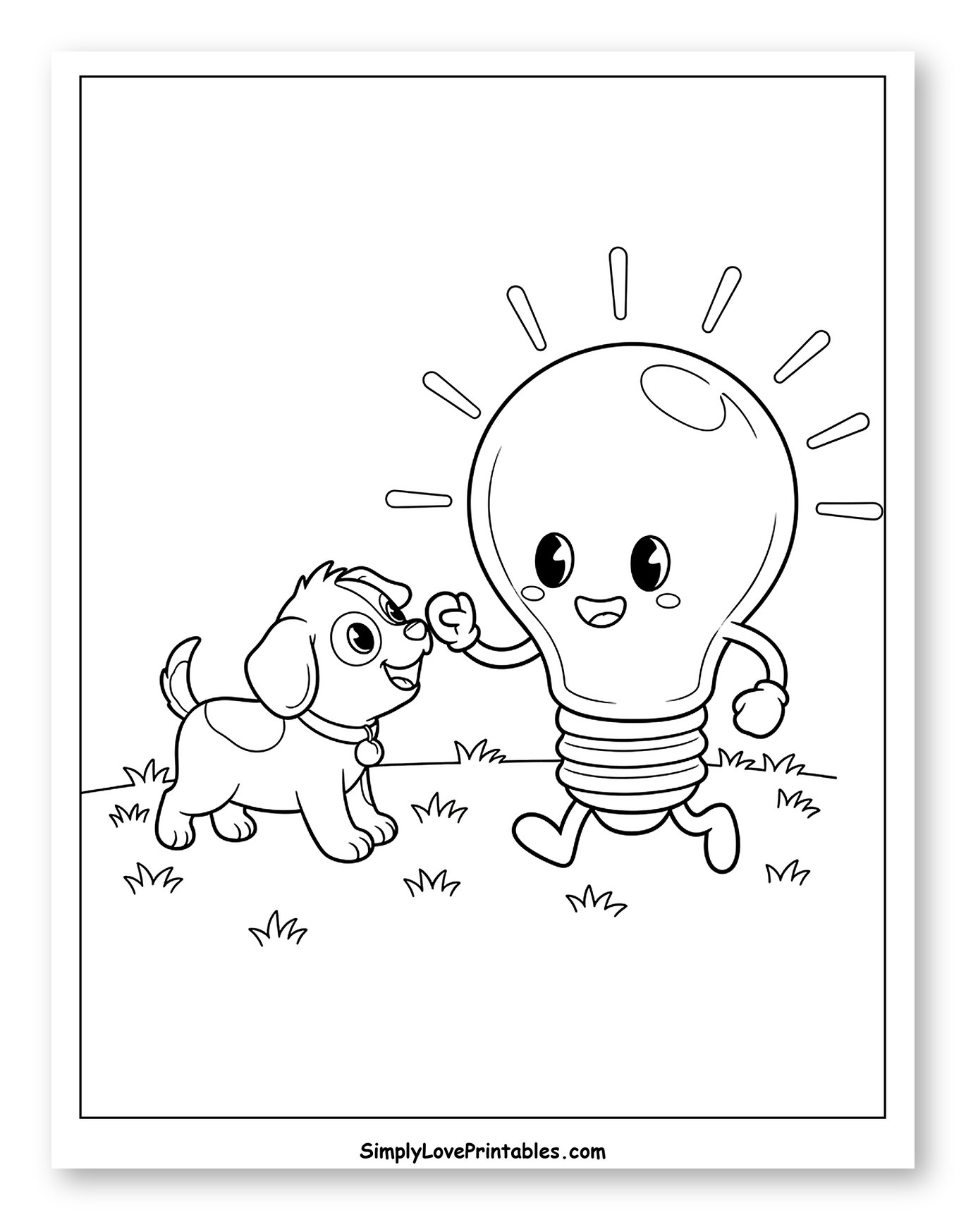 Cute Puppy and Smiling Light Bulb Playing