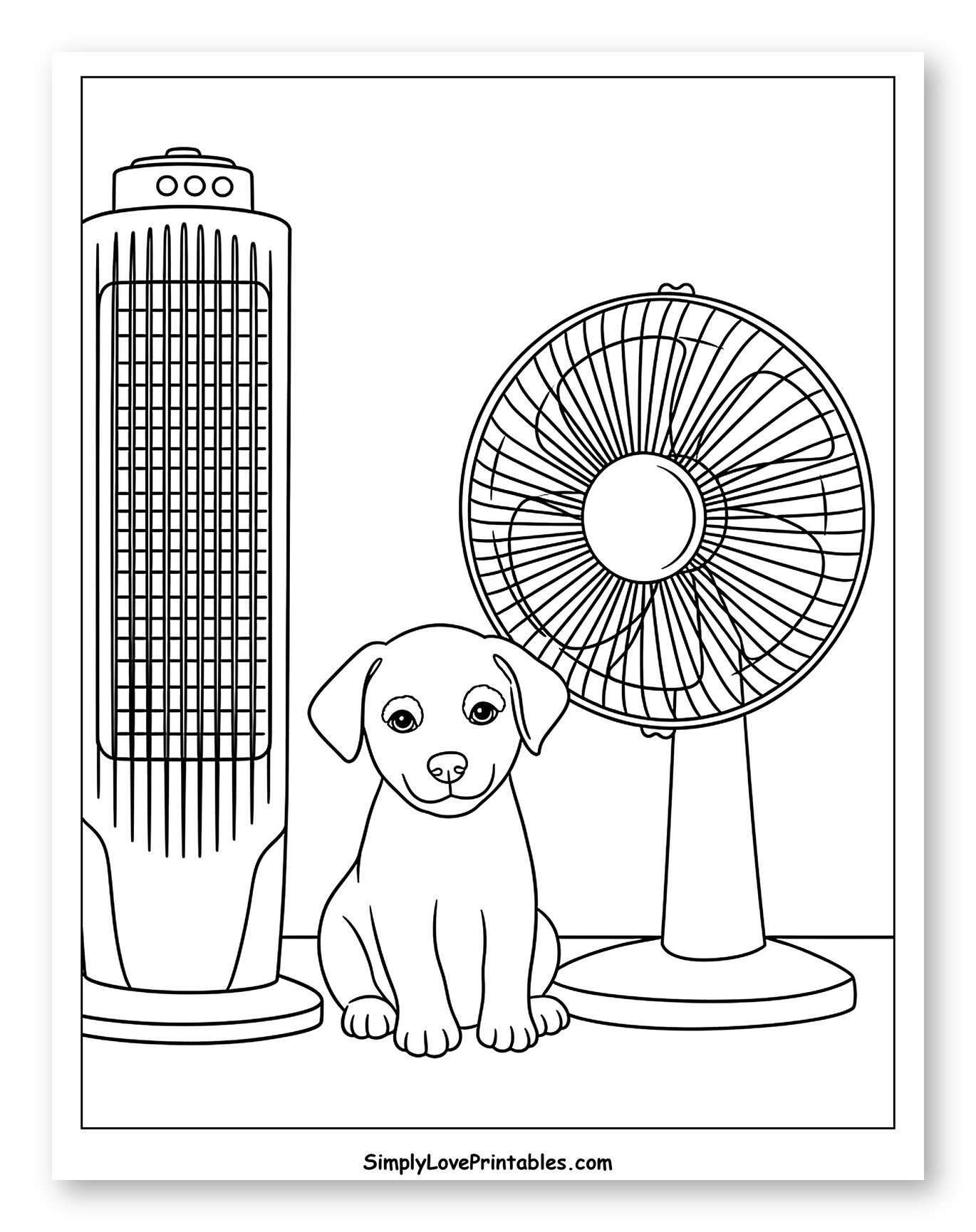 Cute Puppy Between Two Fans to Color for Toddlers