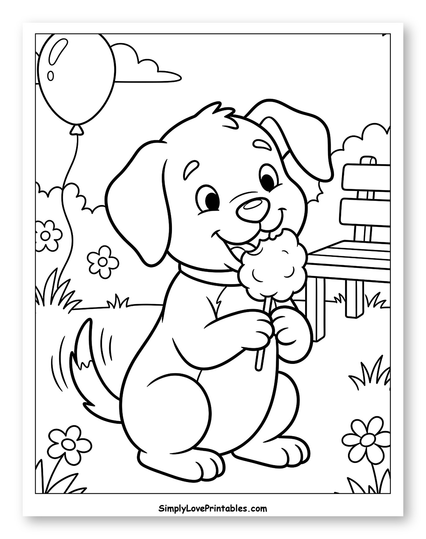Cute Puppy Eating Cotton Candy in Park
