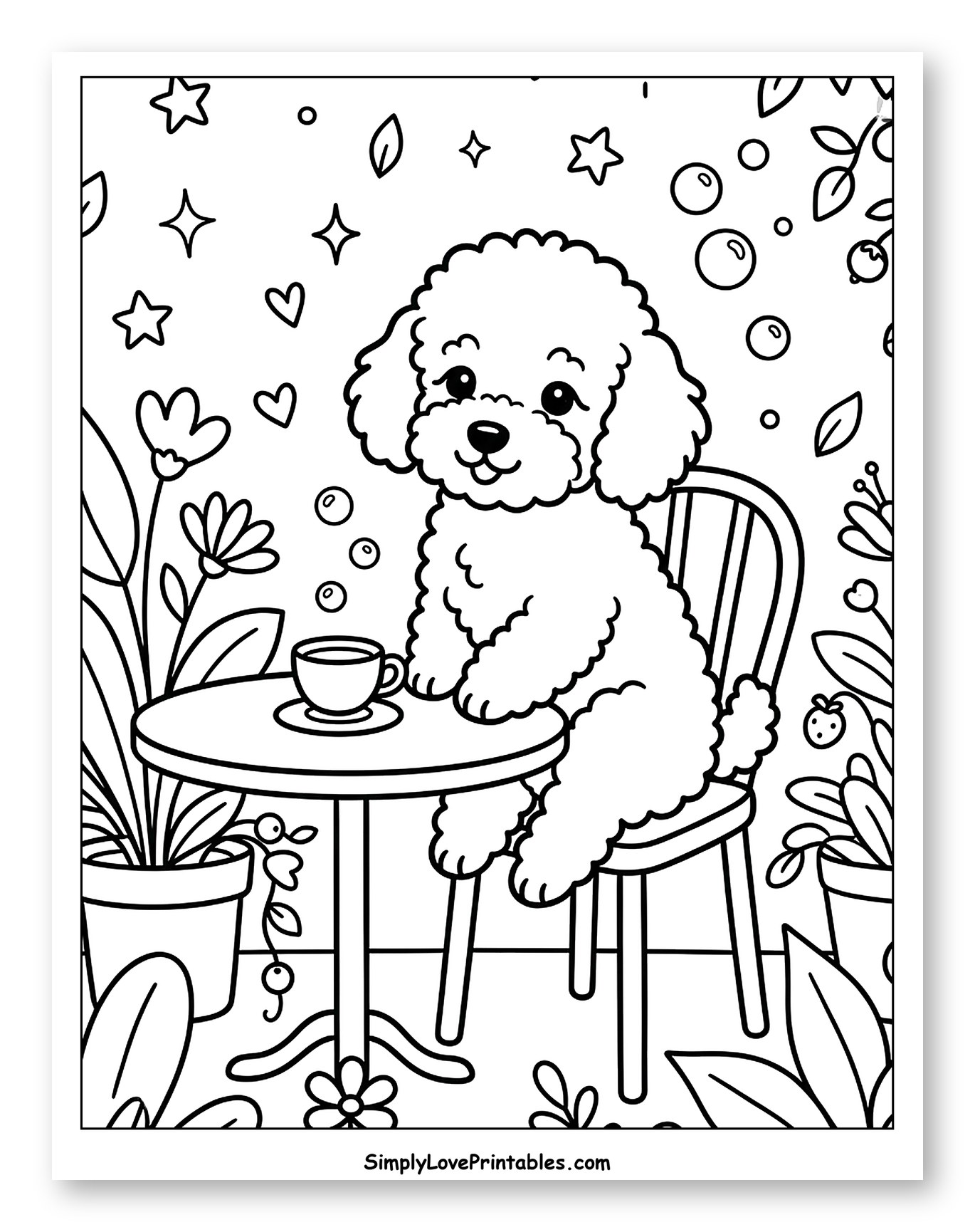 Cute Puppy Enjoying Tea in a Garden