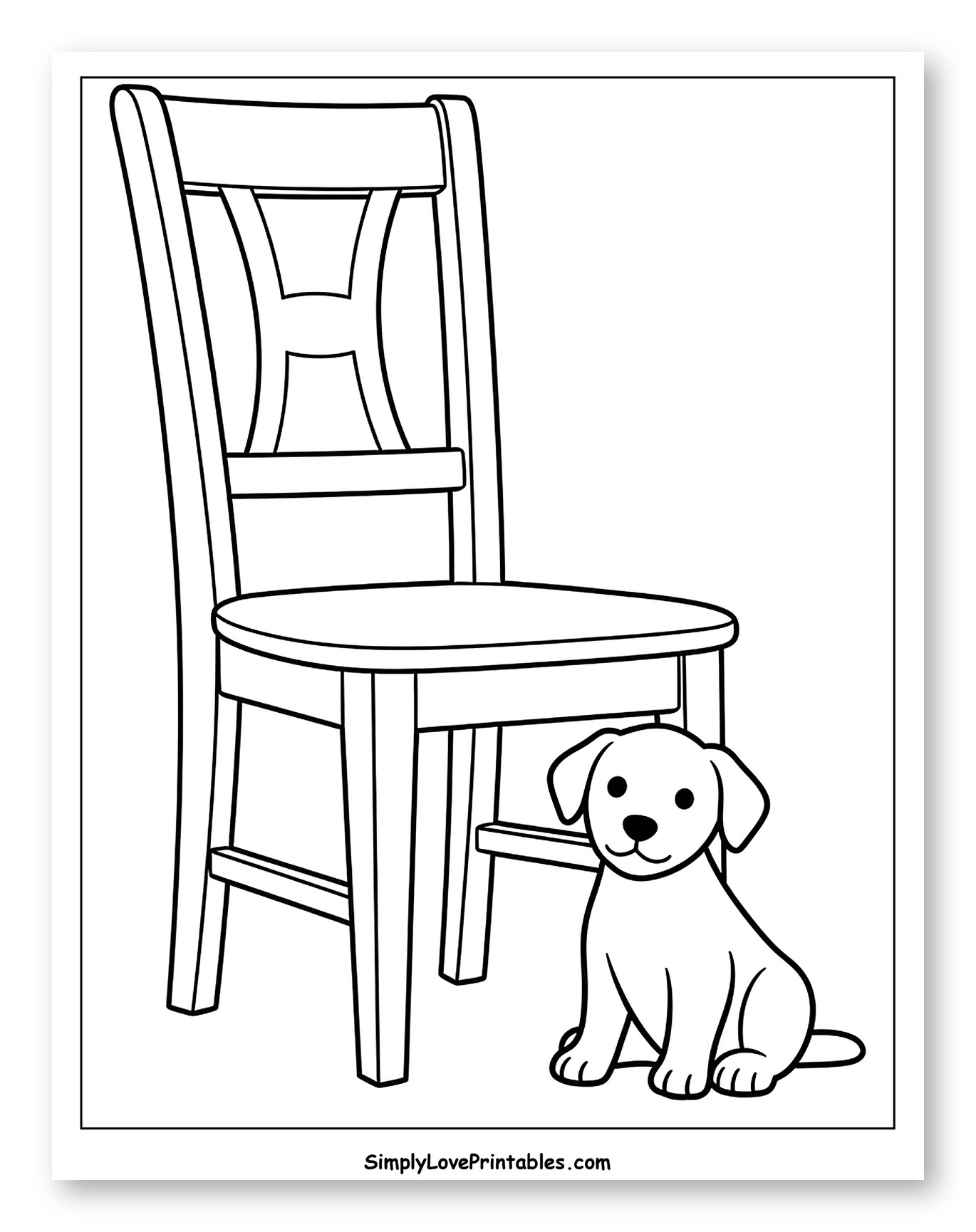 Cute Puppy Sitting Next to a Wooden Chair