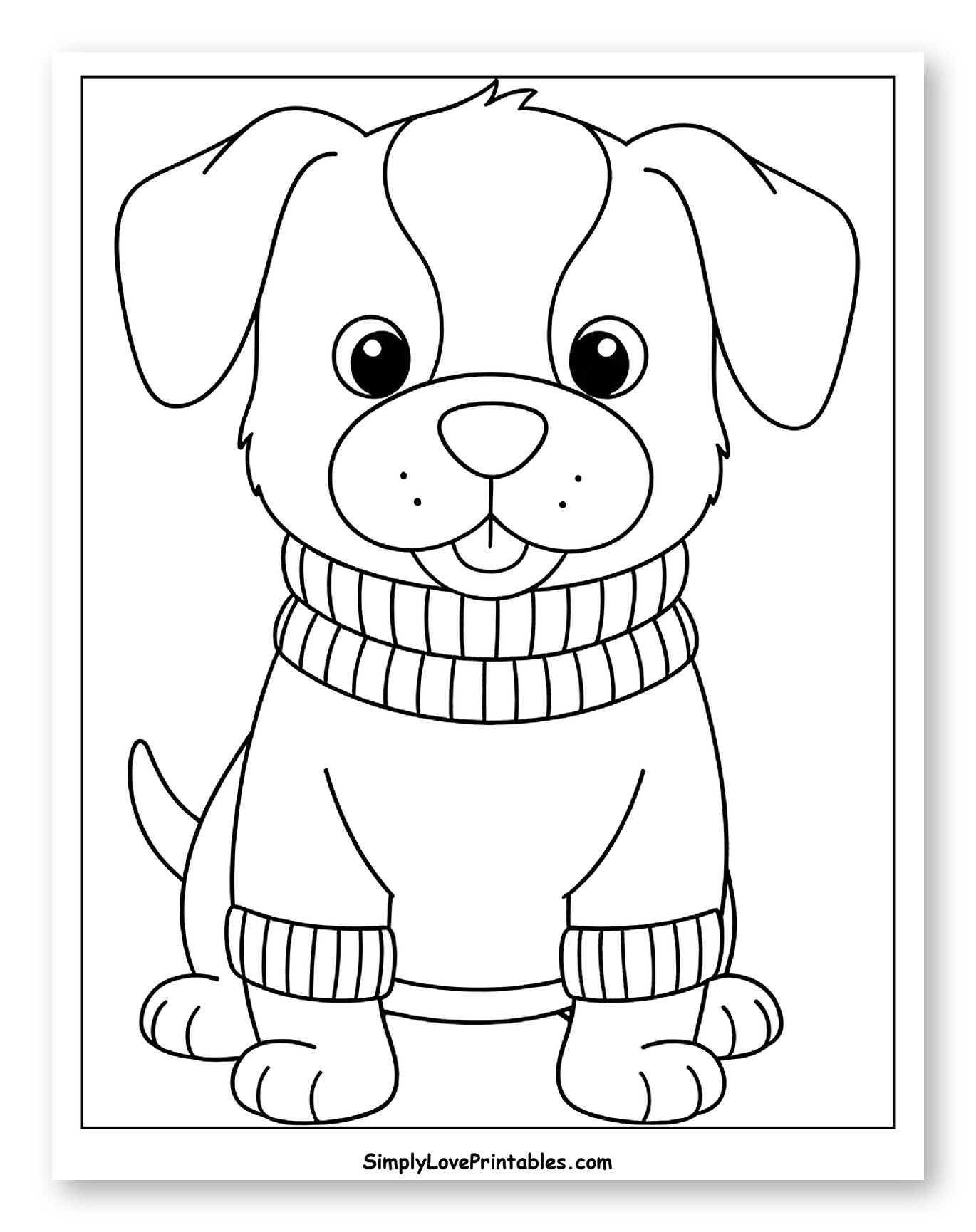 Cute Puppy Wearing a Striped Sweater Coloring Sheet for Toddlers