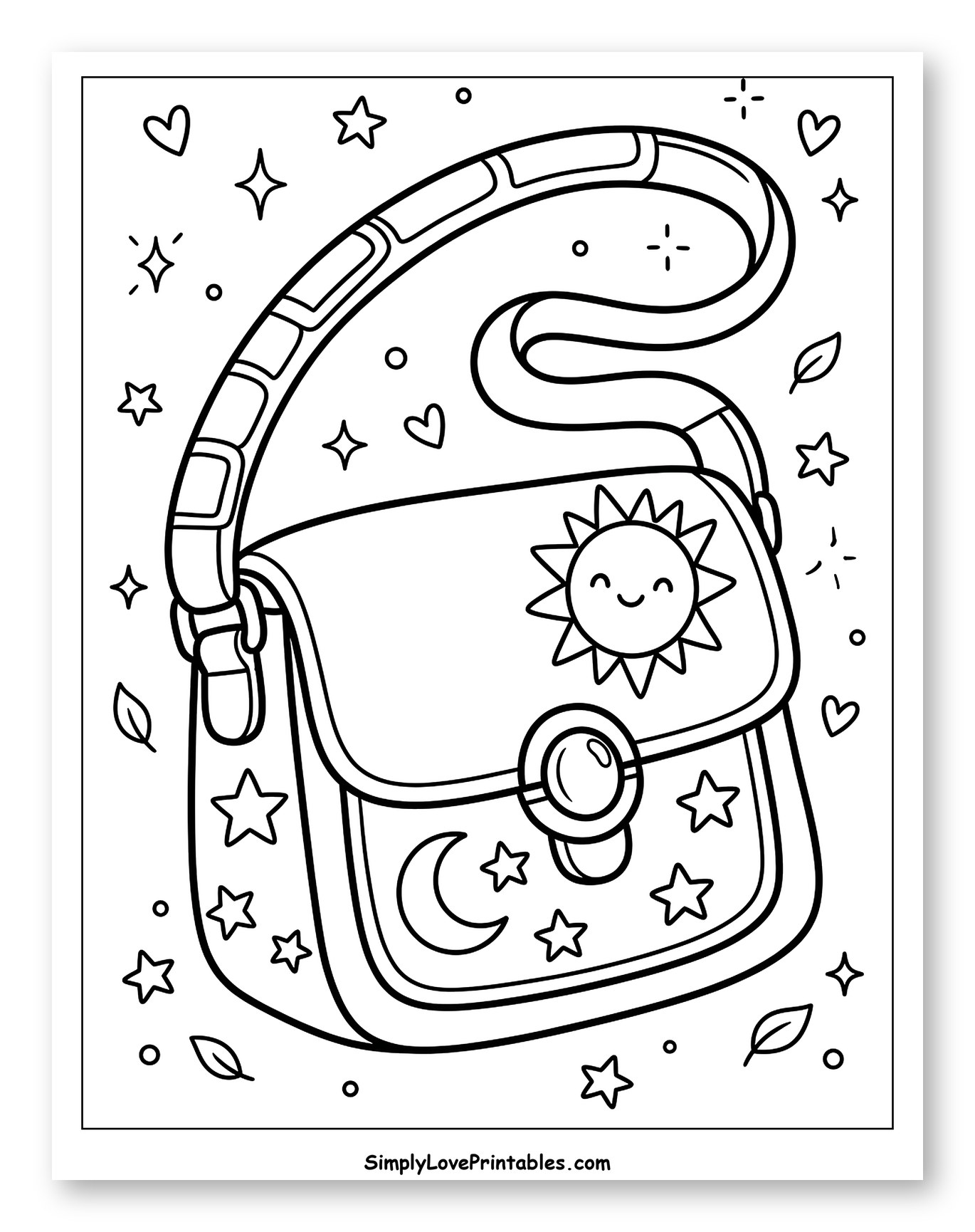 Cute Purse with Sun Moon and Stars to Color for Adults