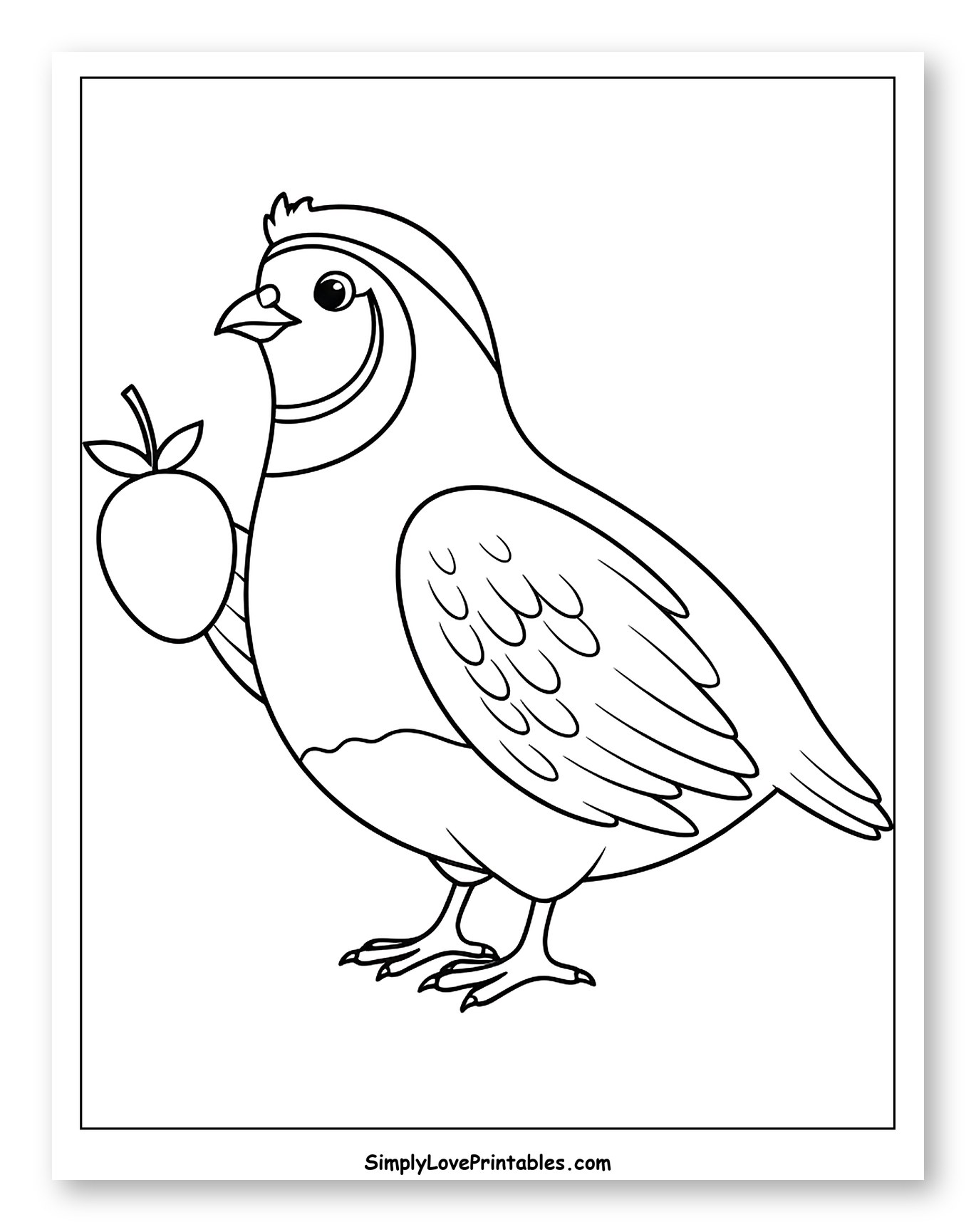Cute Quail Holding an Apple