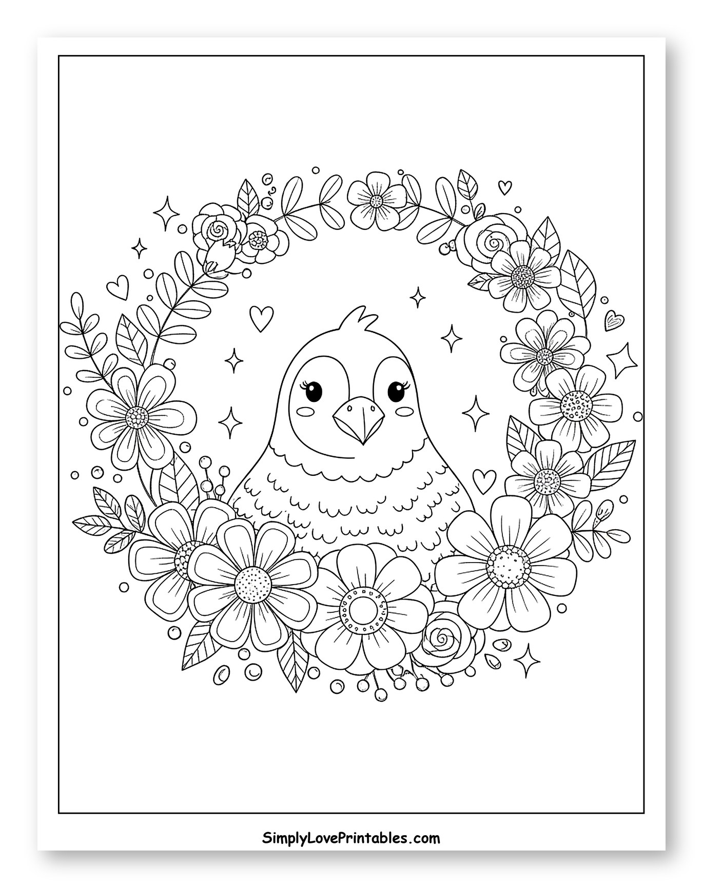Cute Quail in Floral Wreath