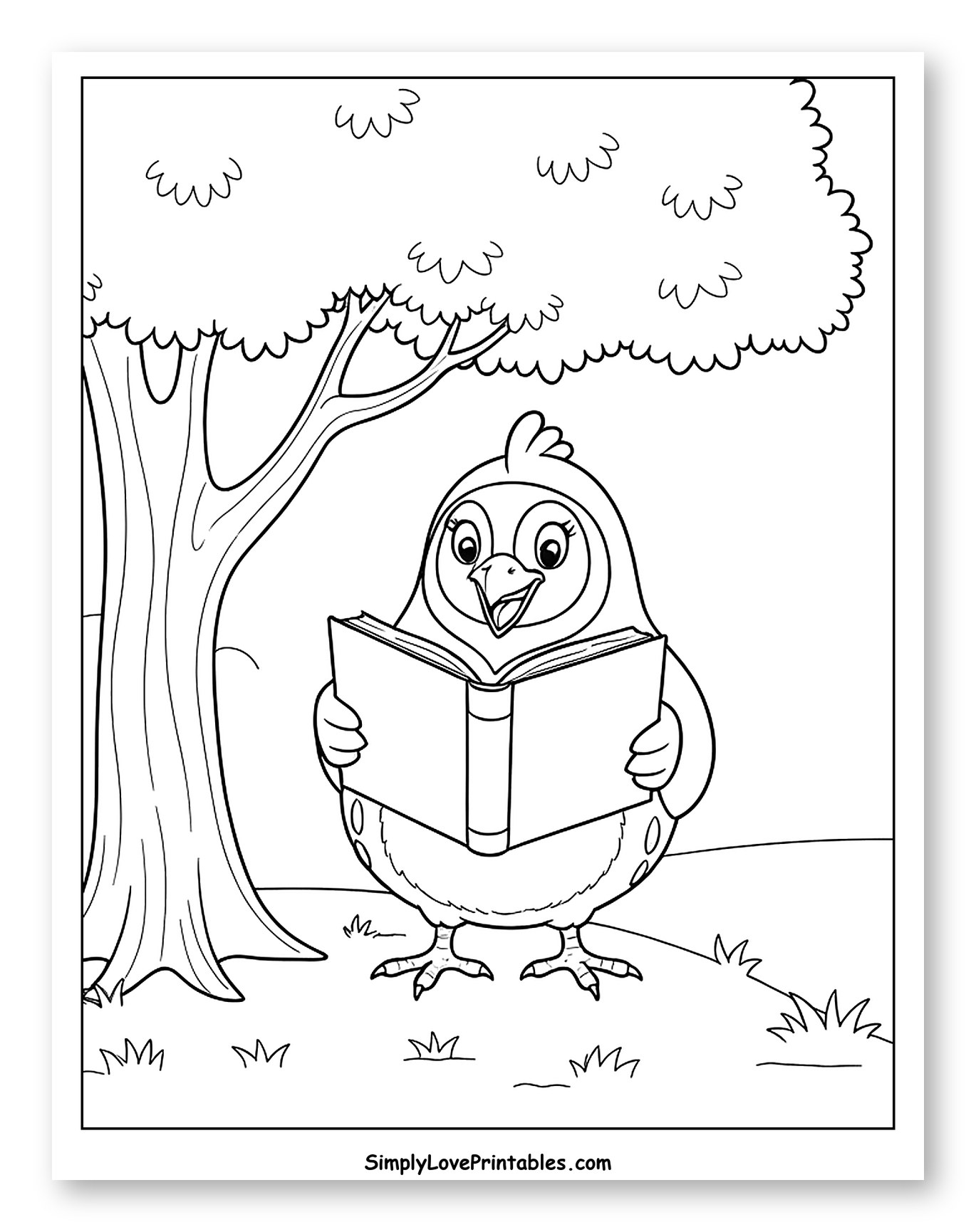 Cute Quail Reading Book Under Tree