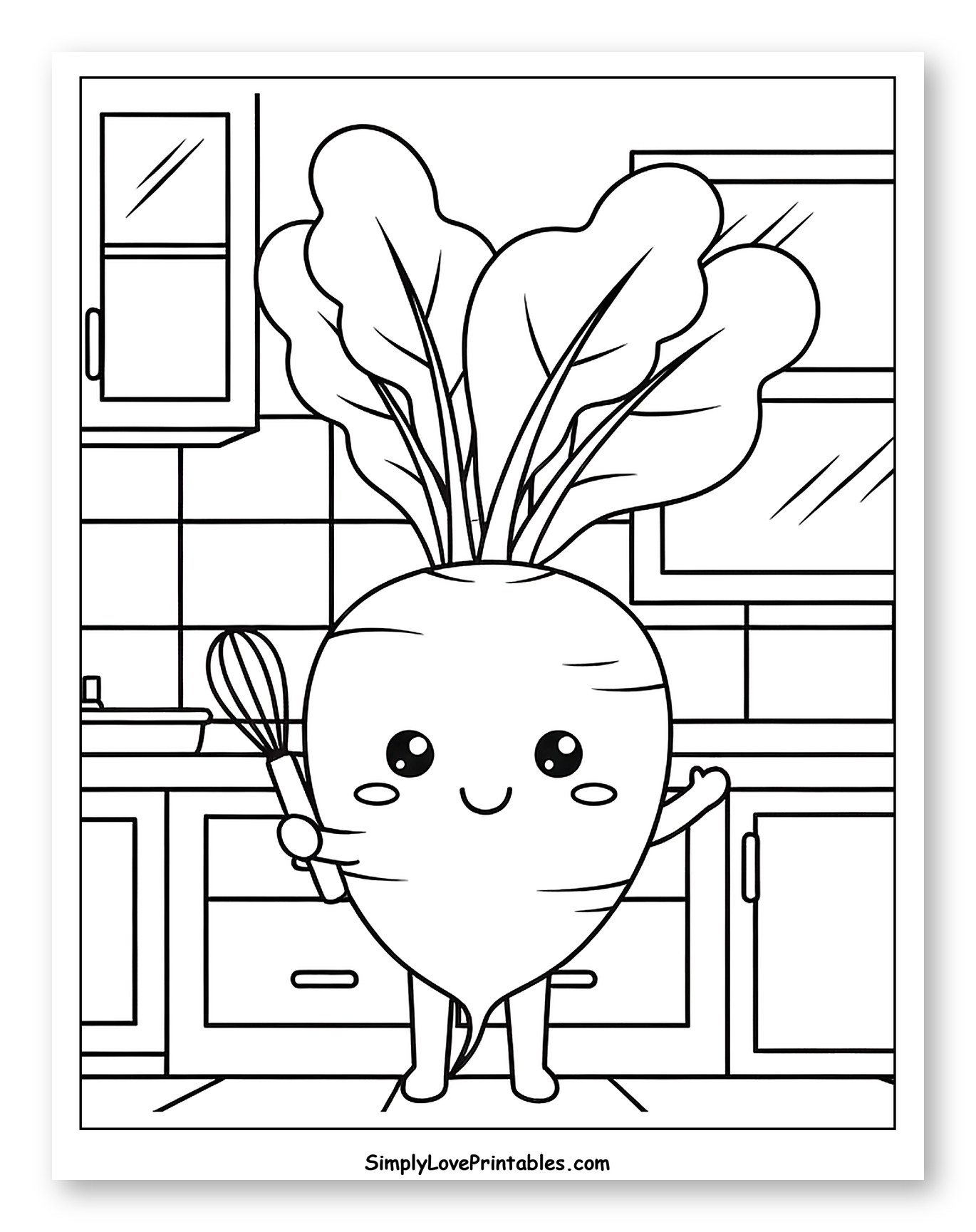 Cute Radish Chef Holding Whisk in Kitchen
