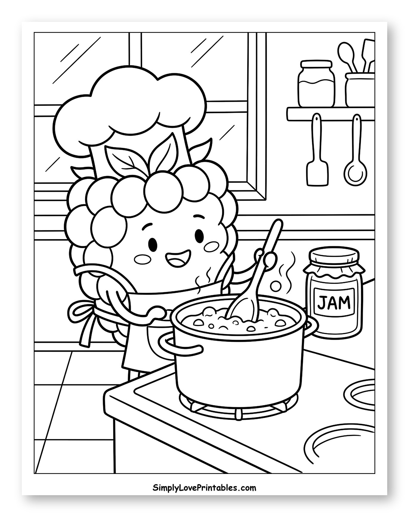Cute Raspberry Chef Making Jam