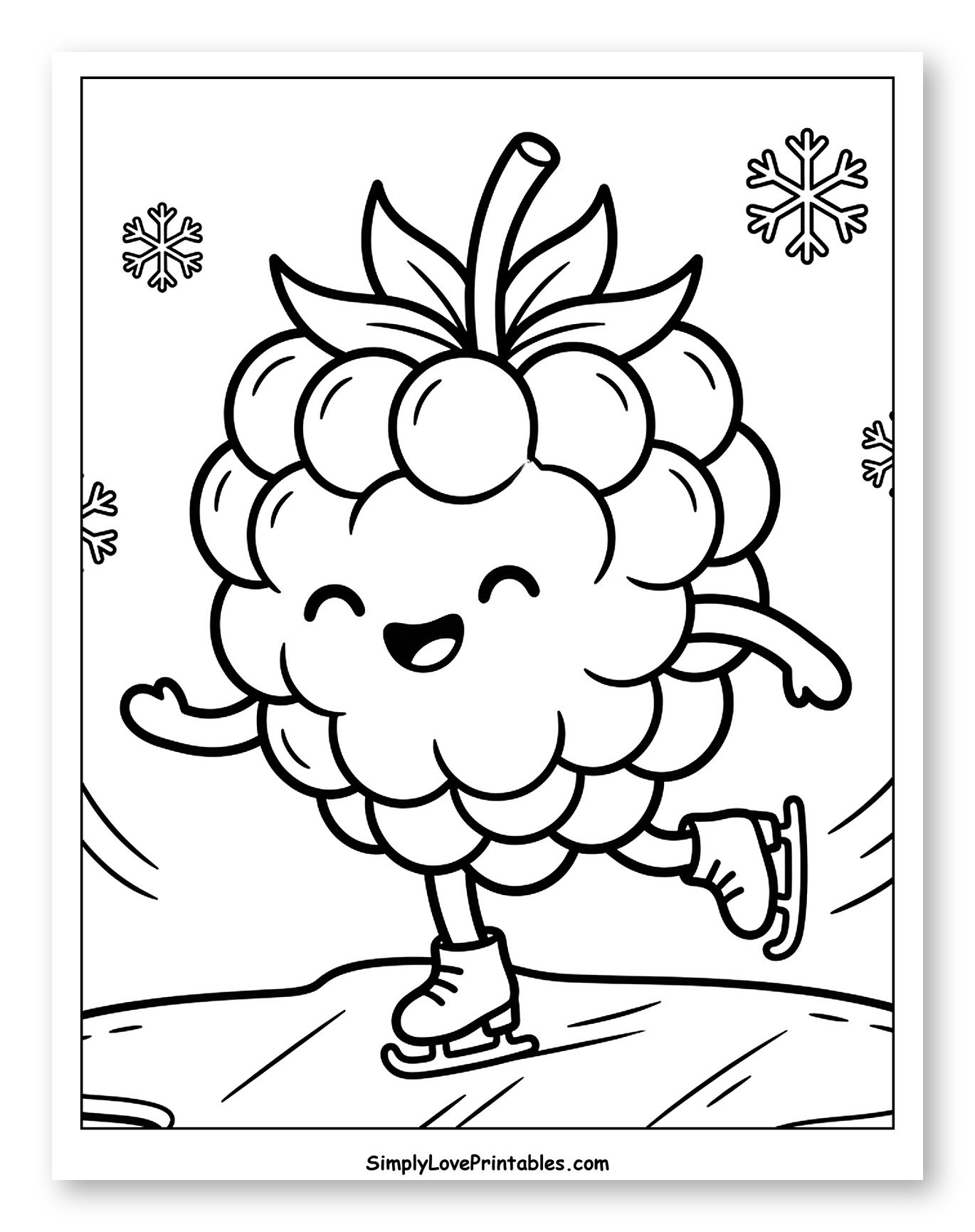 Cute Raspberry Ice Skating in Winter to Color for Kids