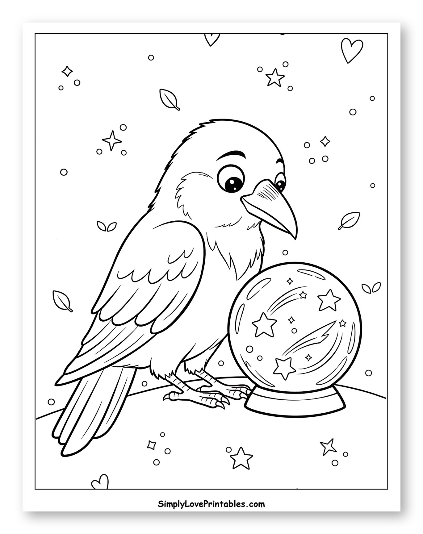 Cute Raven Gazing at a Crystal Ball