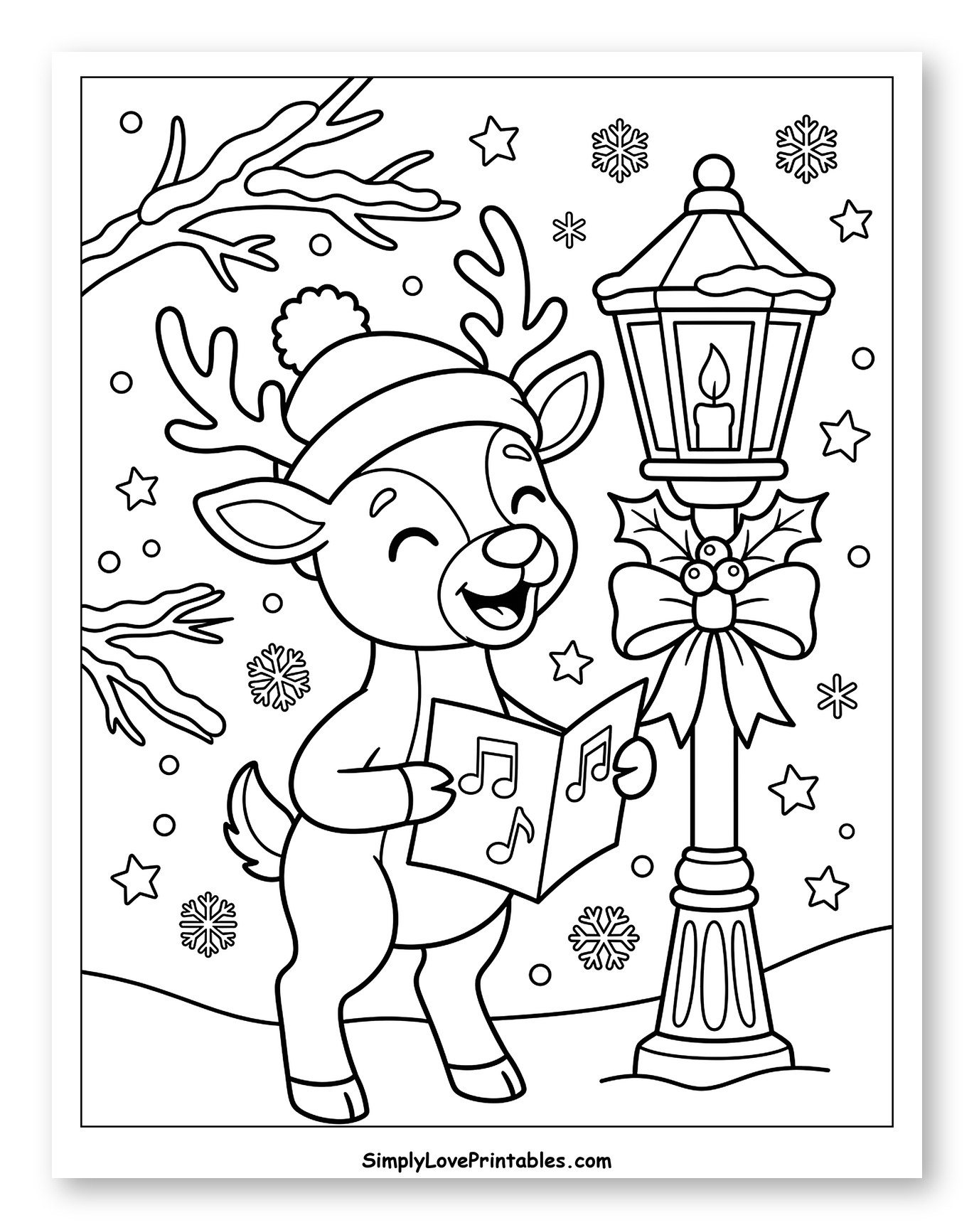 Cute Reindeer Singing Carols by a Winter Lamppost