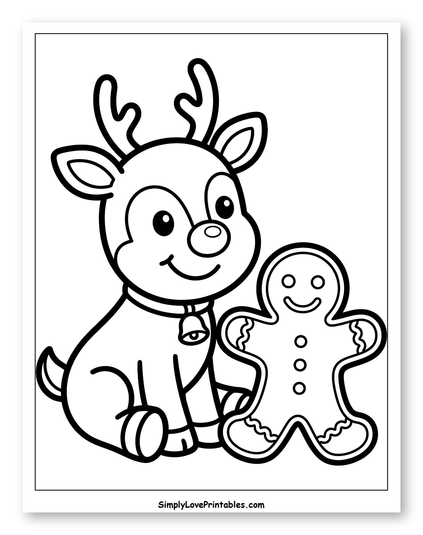 Cute Reindeer with a Gingerbread Cookie to Color for Toddlers