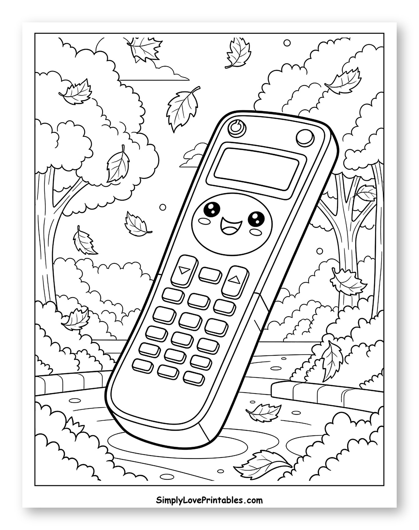 Cute Remote Control Outdoors with Falling Leaves Coloring Page for Kids
