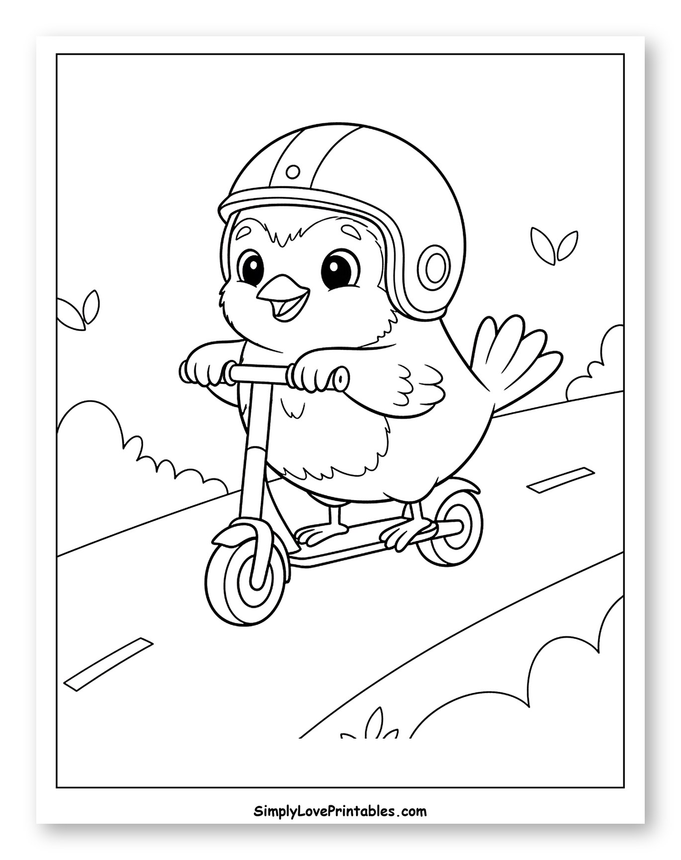 Cute Robin Bird Riding Scooter with Helmet