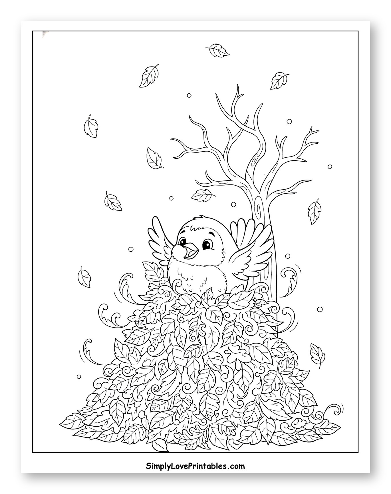 Cute Robin in a Pile of Autumn Leaves