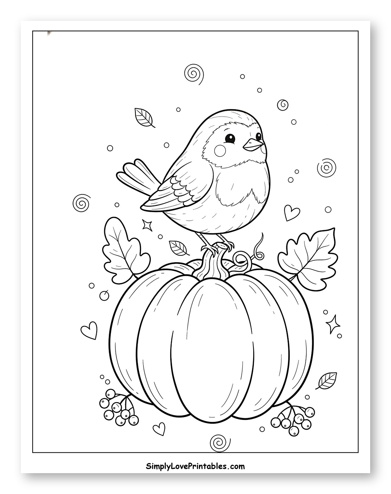 Cute Robin Perched on a Pumpkin Coloring Sheet for Adults
