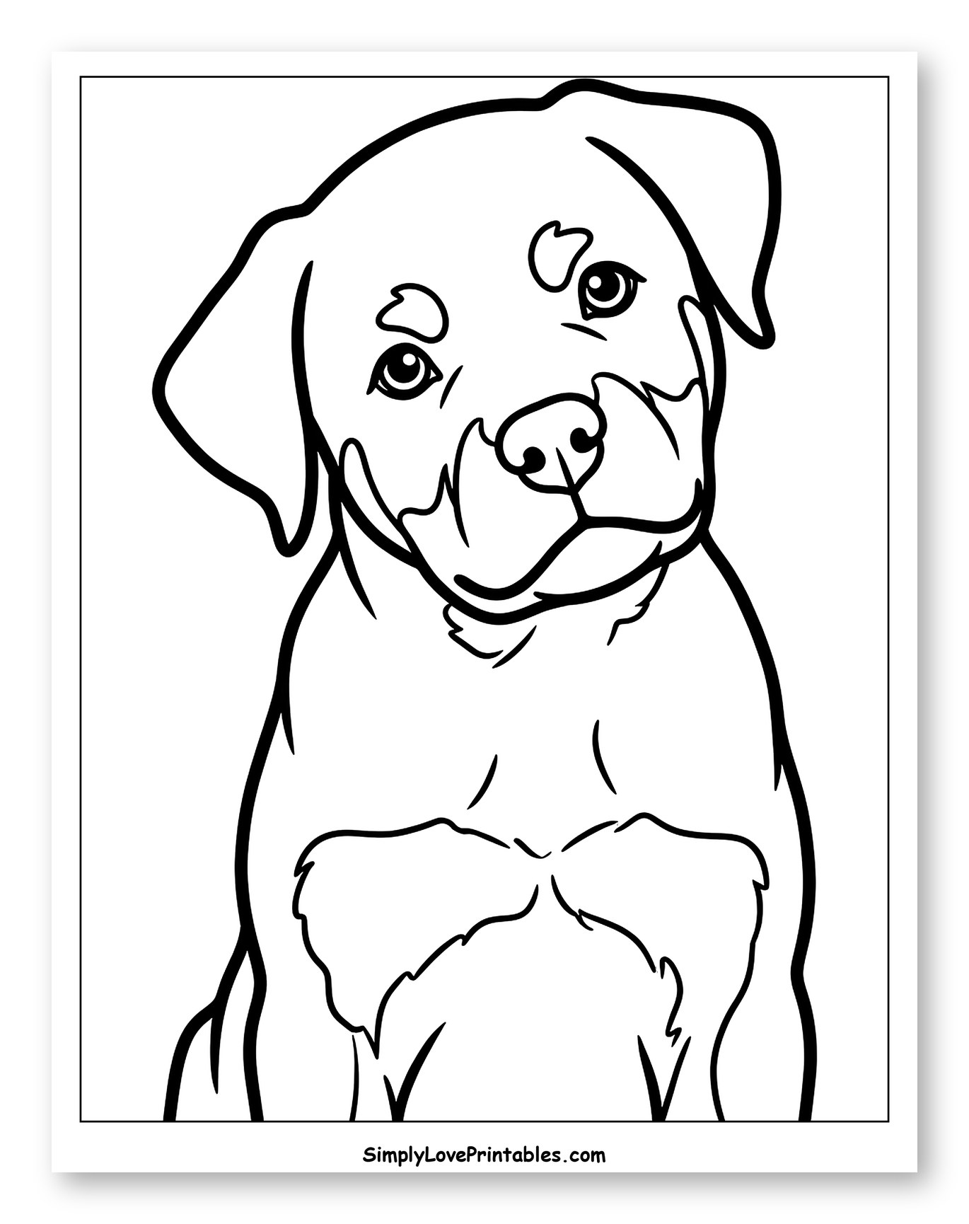 Cute Rottweiler Puppy Sitting Coloring Page for Toddlers