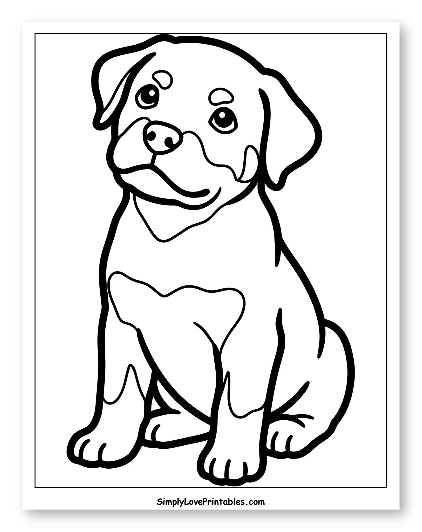 Cute Rottweiler Puppy Sitting Coloring Sheet for Toddlers