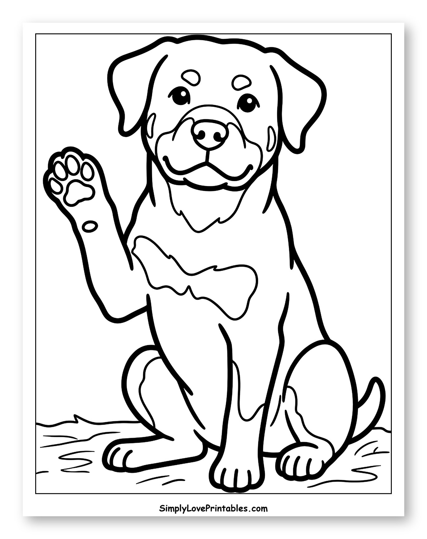 Cute Rottweiler Puppy Waving Hello to Color for Toddlers