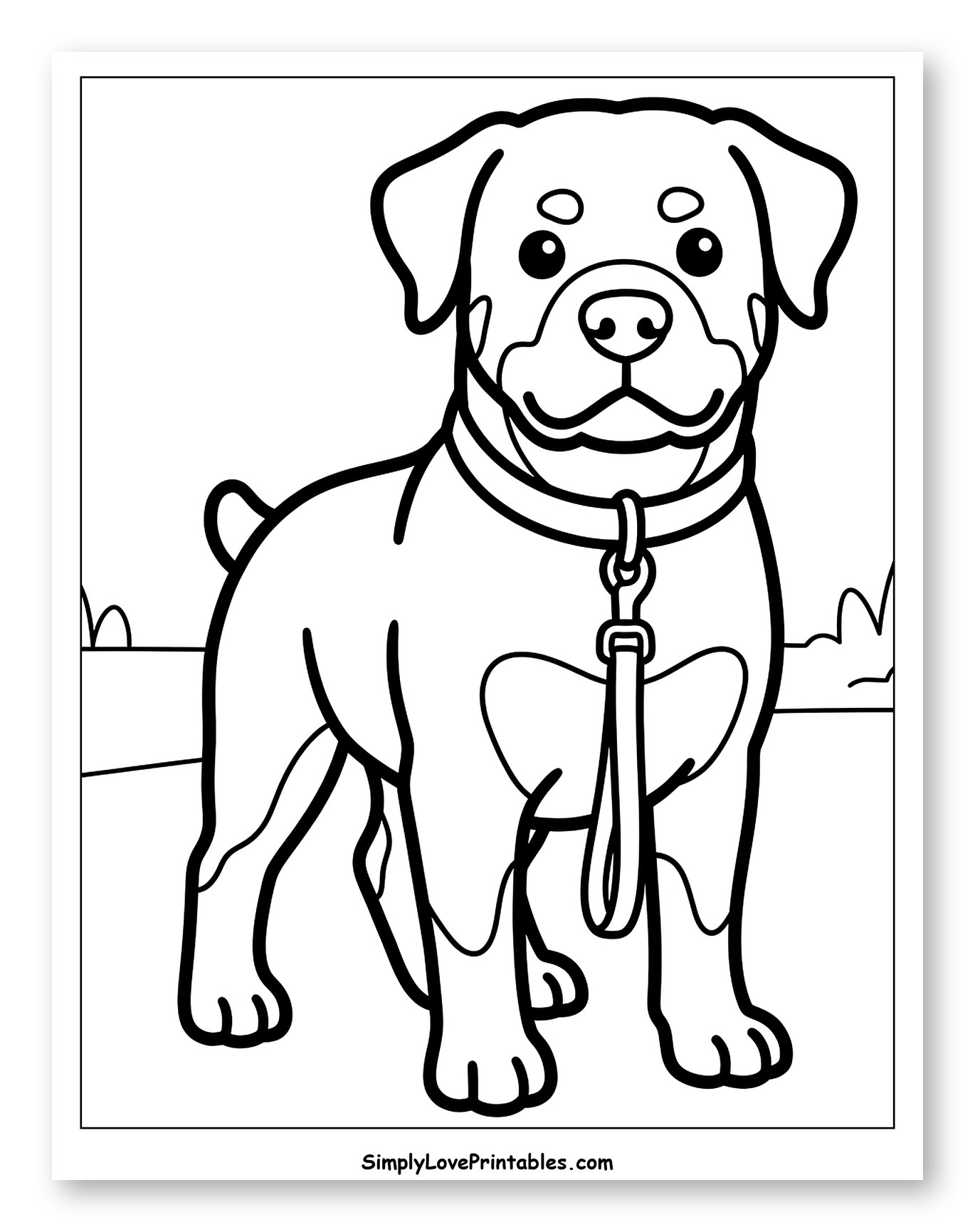Cute Rottweiler Puppy with Leash to Color for Toddlers