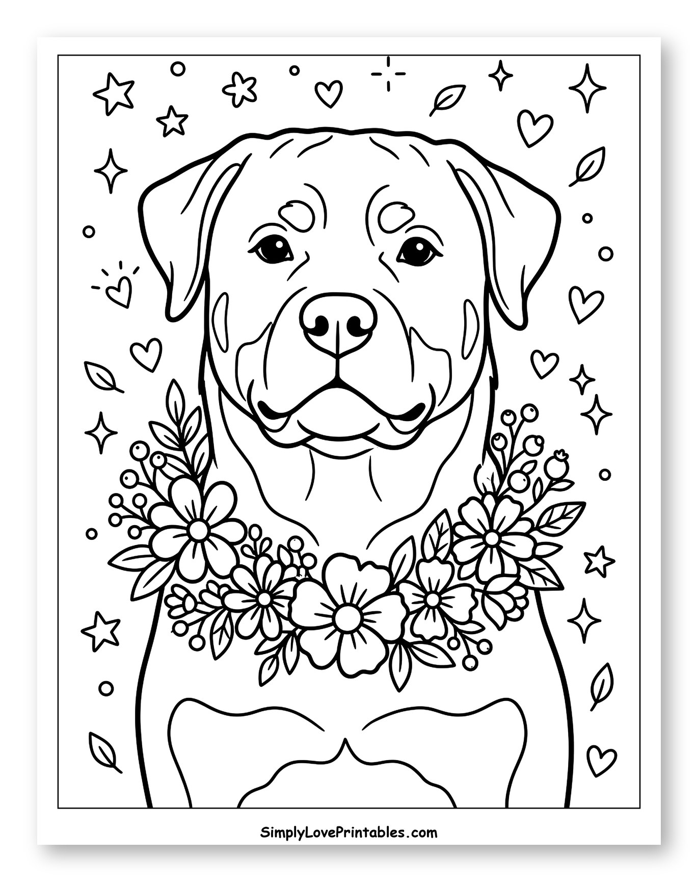 Cute Rottweiler Wearing Flowers and Berries