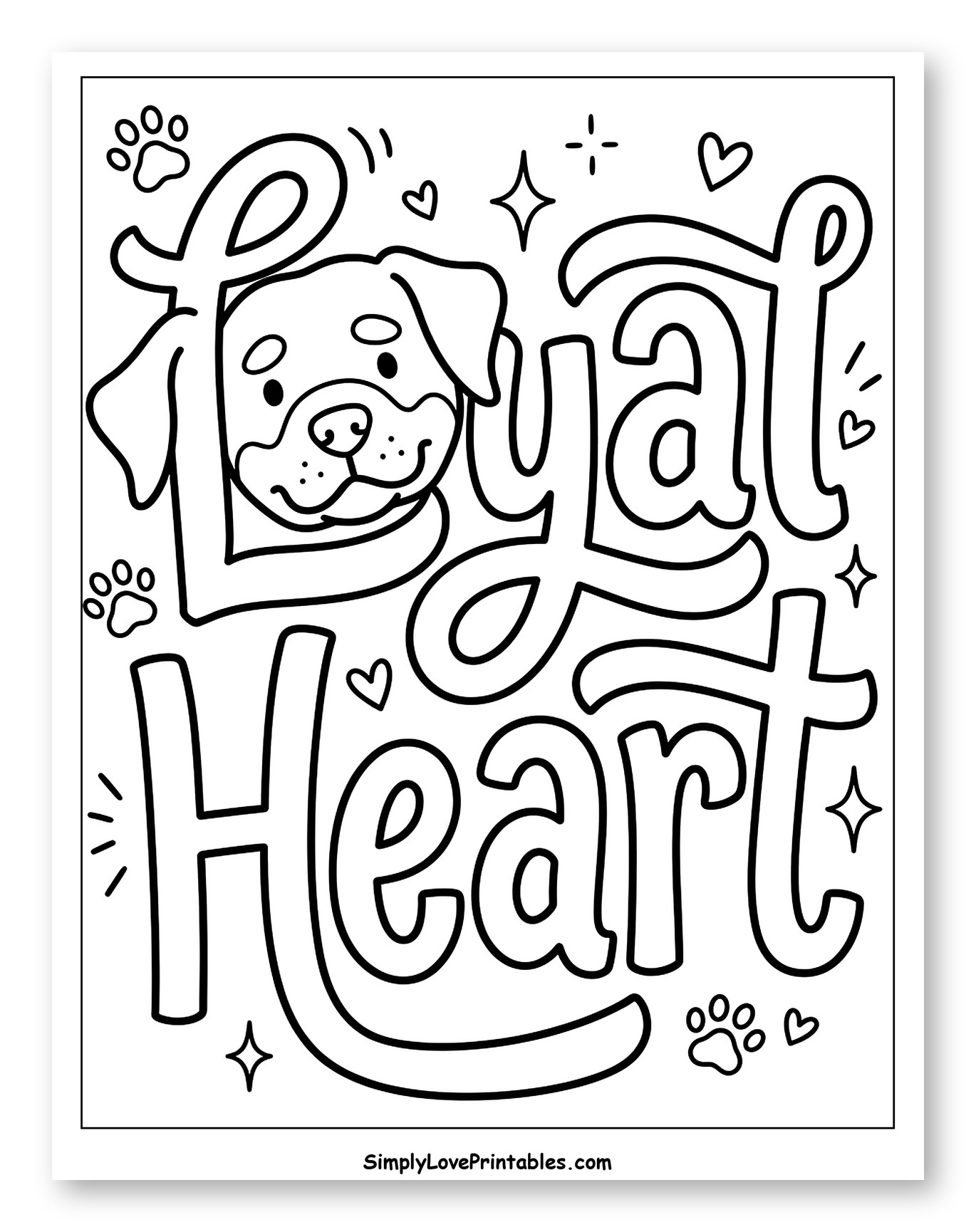 Cute Rottweiler with Loyal Heart Text Coloring Page for Adults