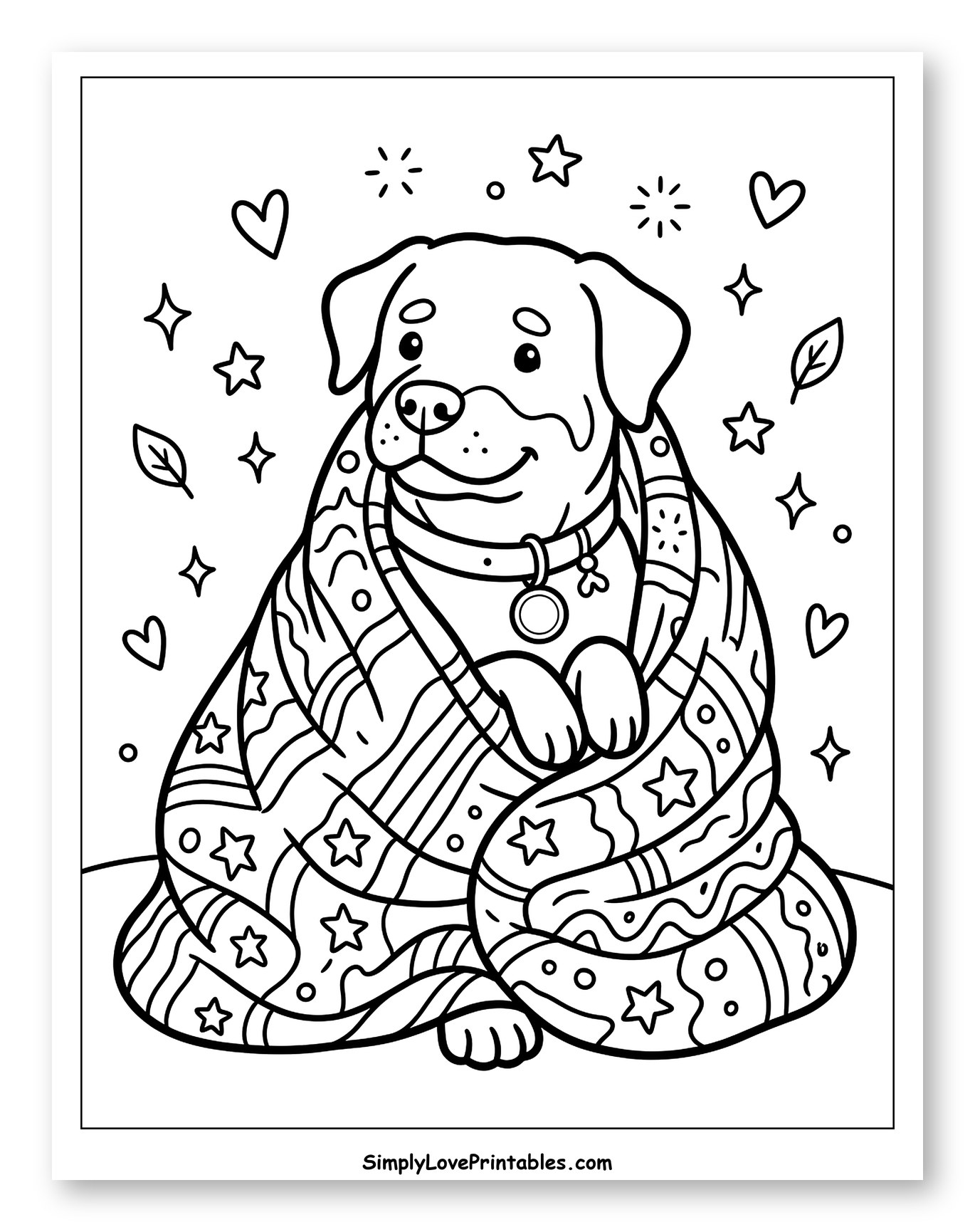Cute Rottweiler Wrapped in Cozy Blanket