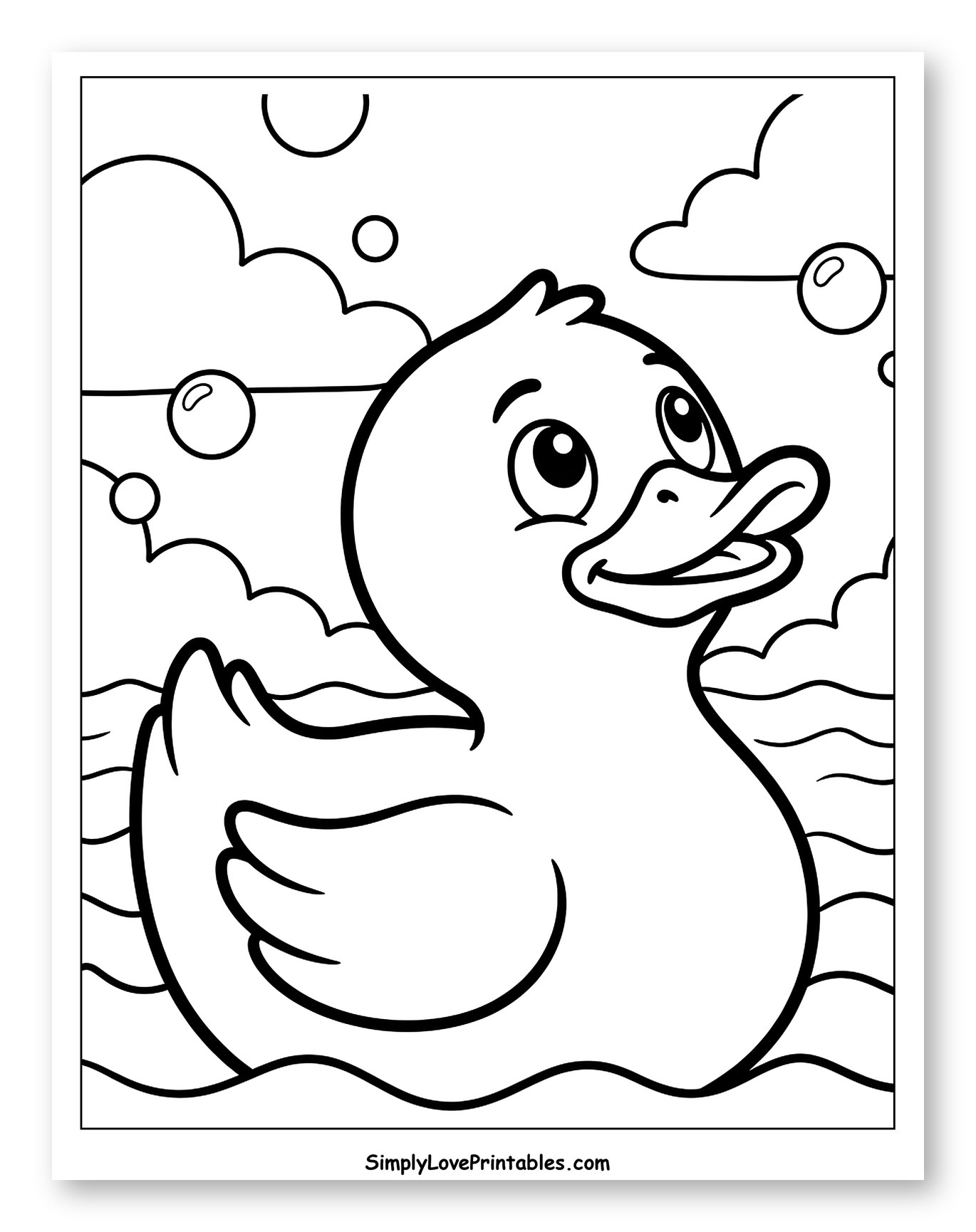 Cute Rubber Duck Floating on Water with Bubbles