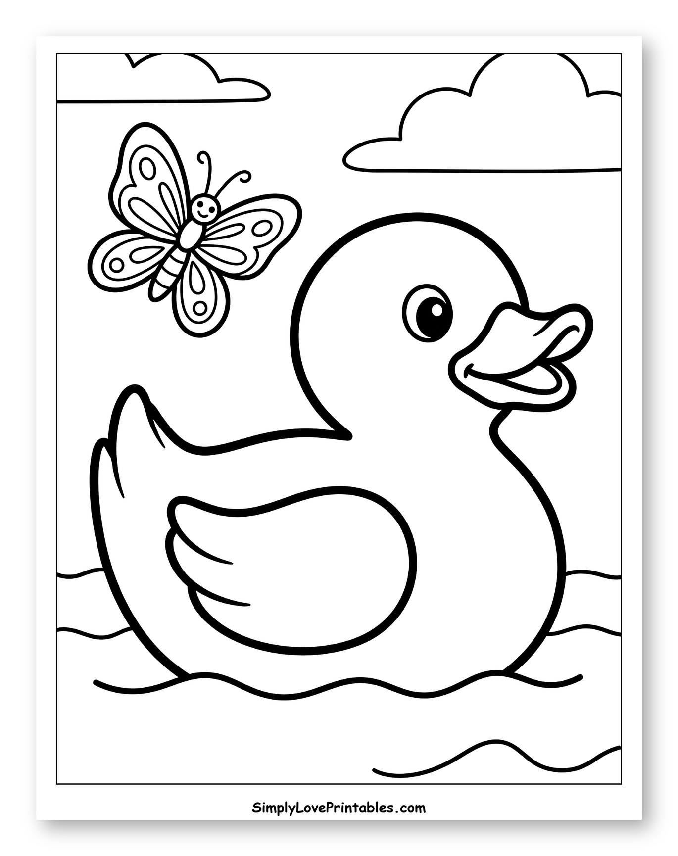 Cute Rubber Duck Floating with a Butterfly