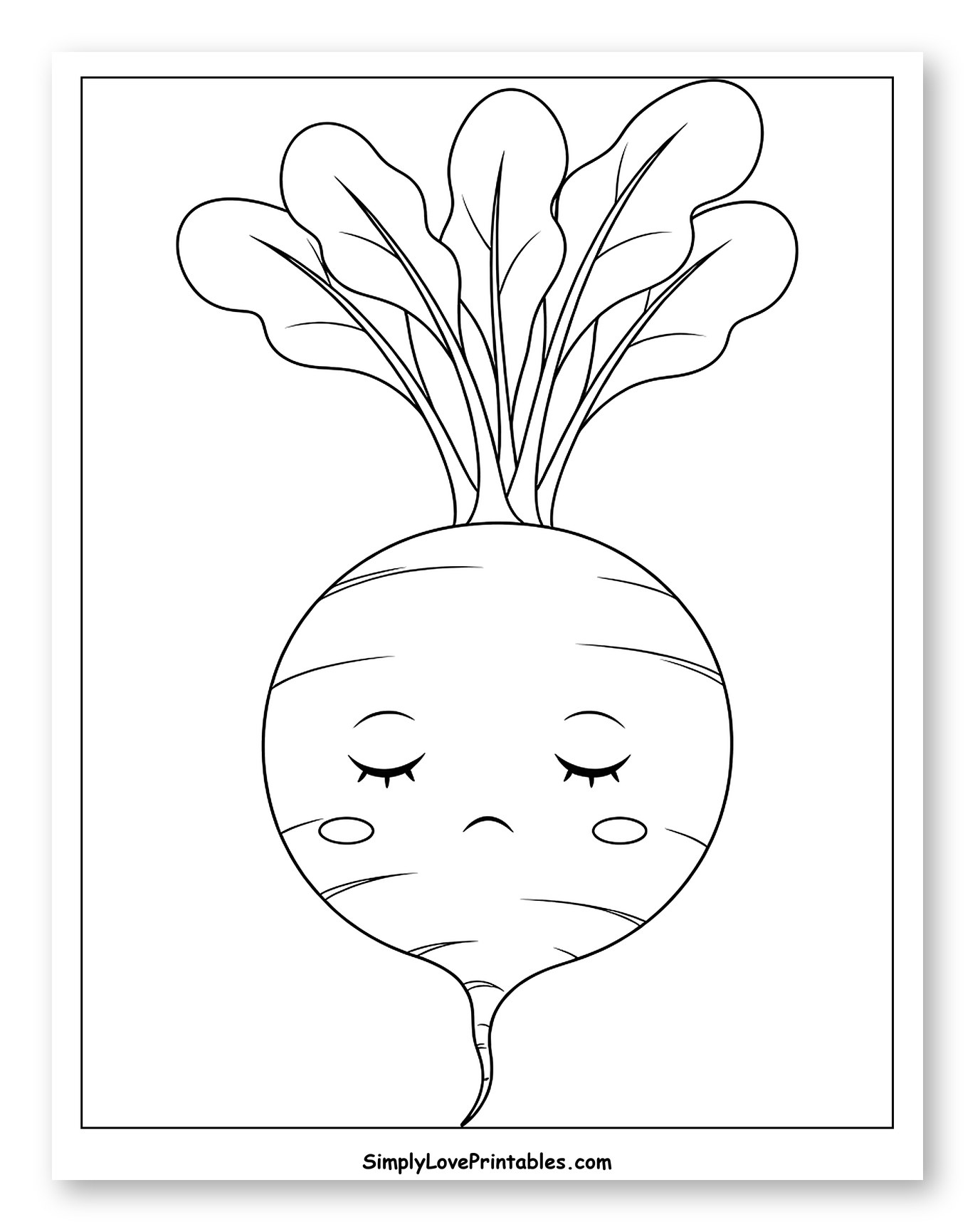 Cute Sad Radish Vegetable with Leaves