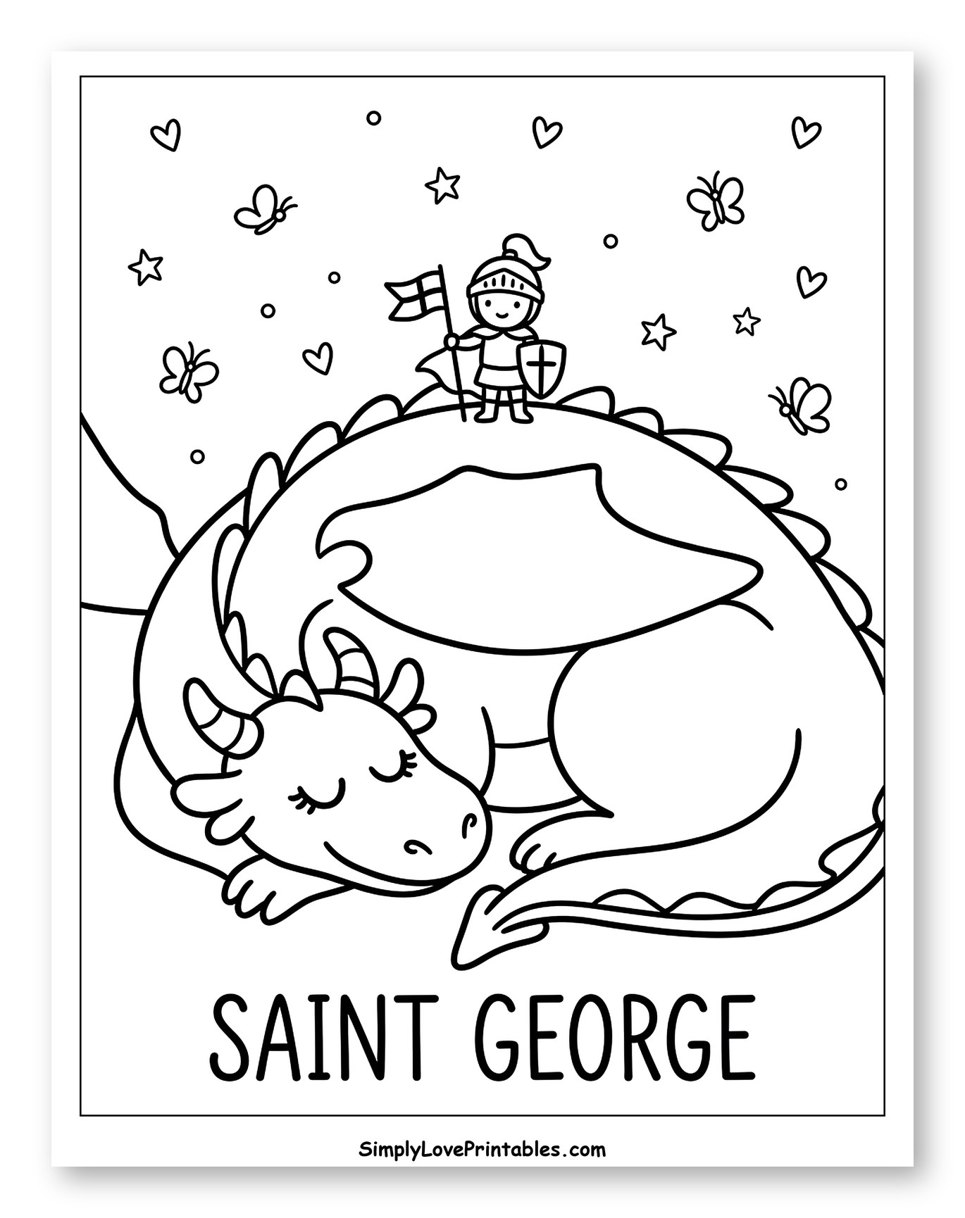 Cute Saint George Knight and Sleeping Dragon