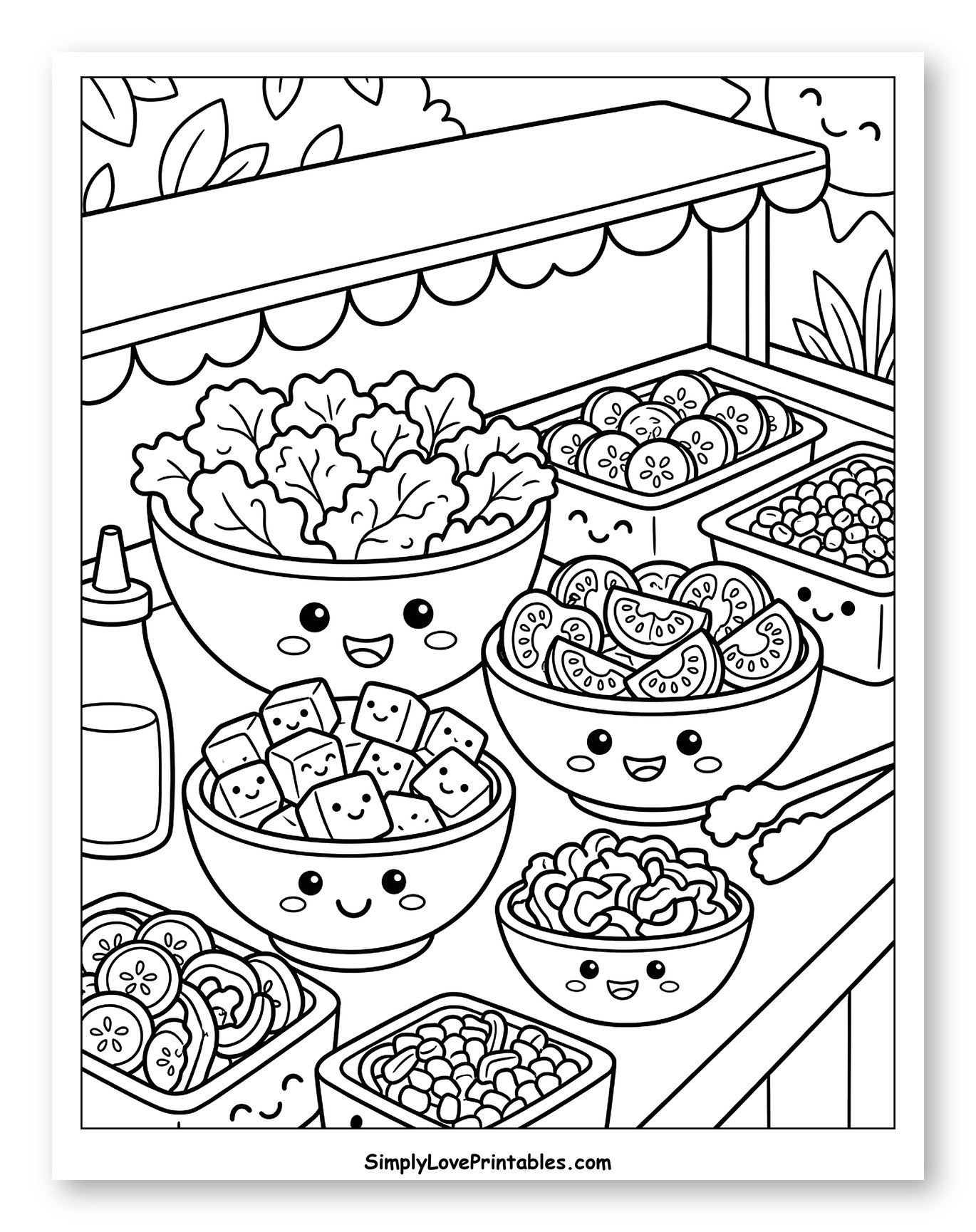 Cute Salad Bar with Happy Ingredients