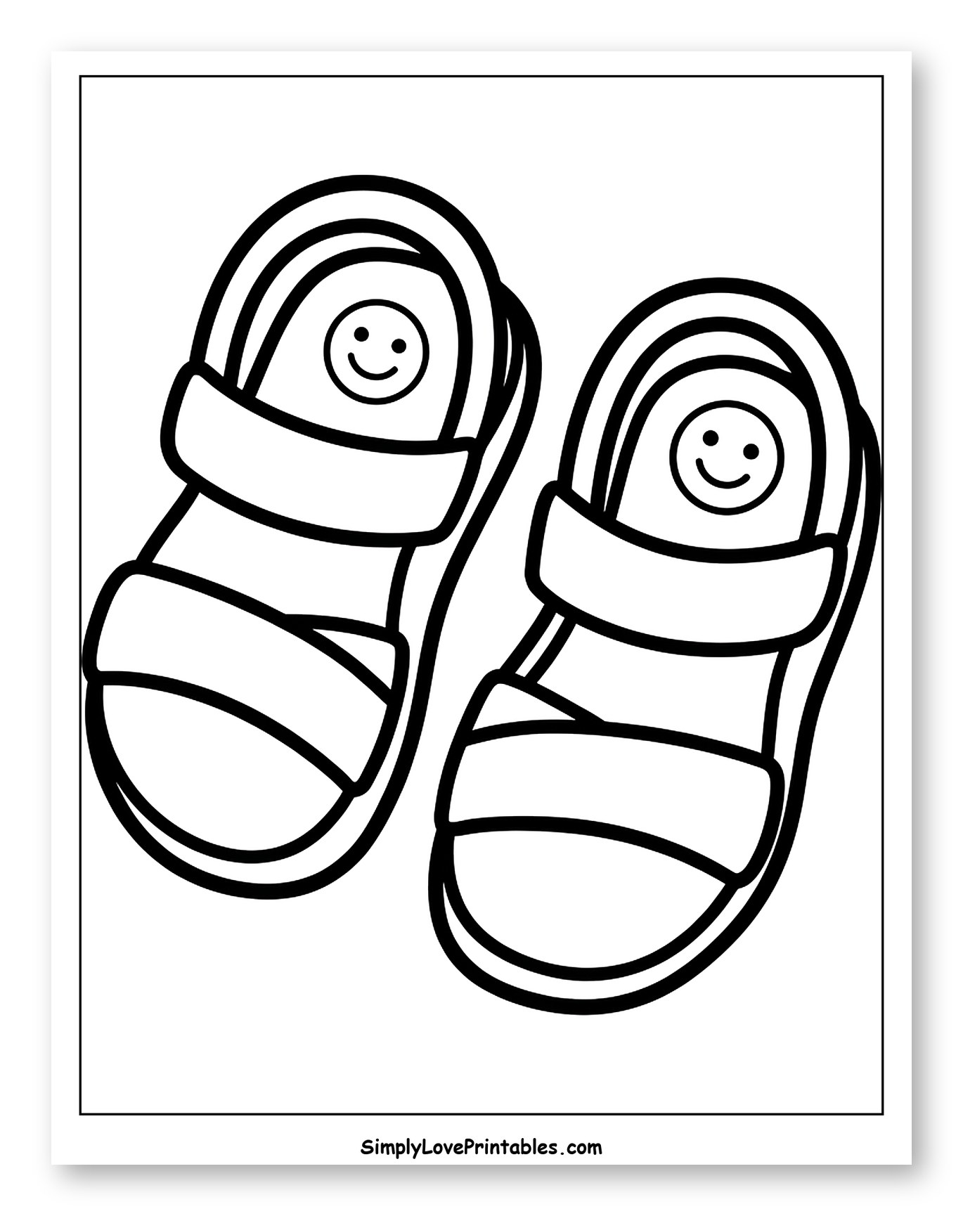 Cute Sandals with Smiling Faces Coloring Sheet for Toddlers