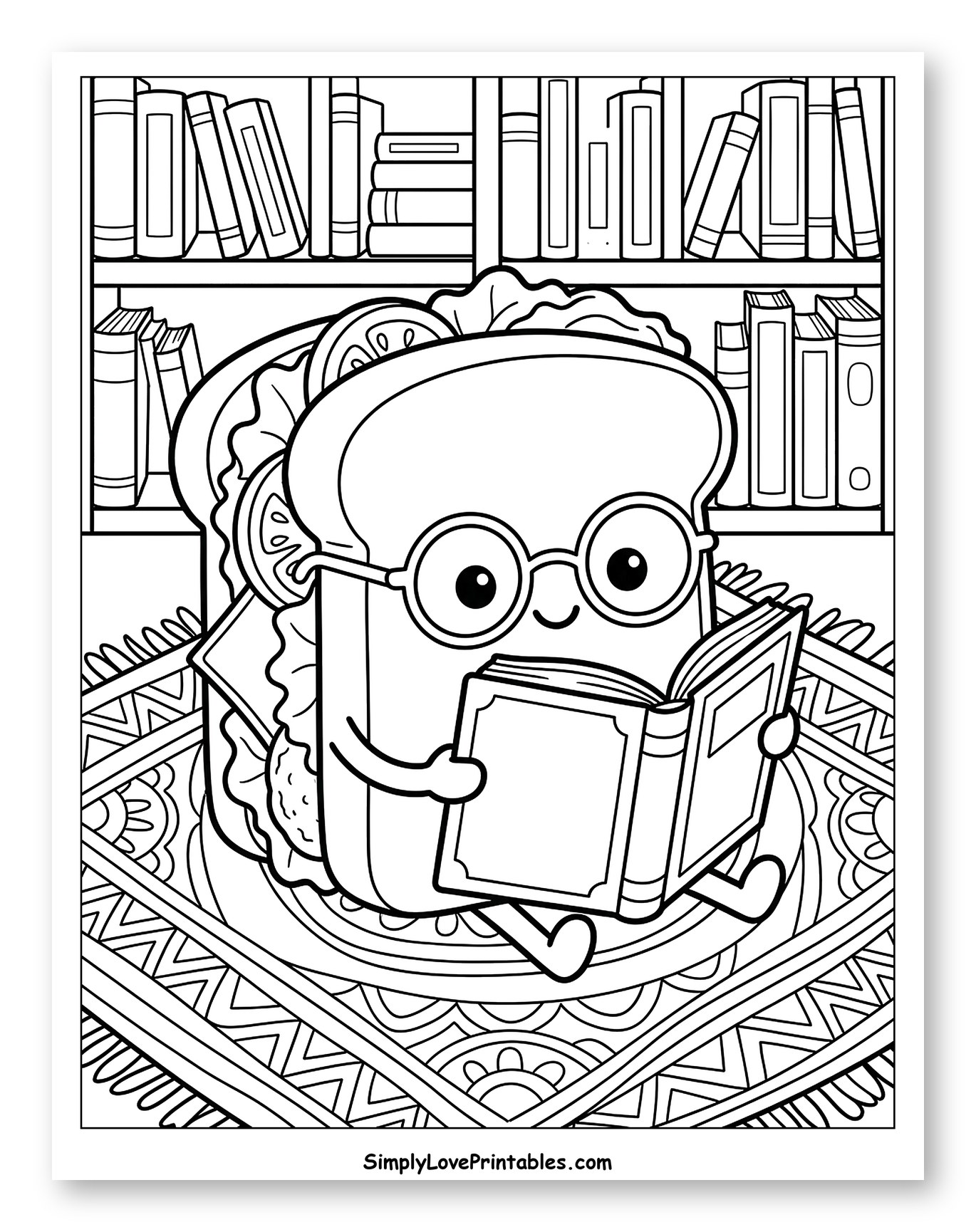 Cute Sandwich with Glasses Reading a Book