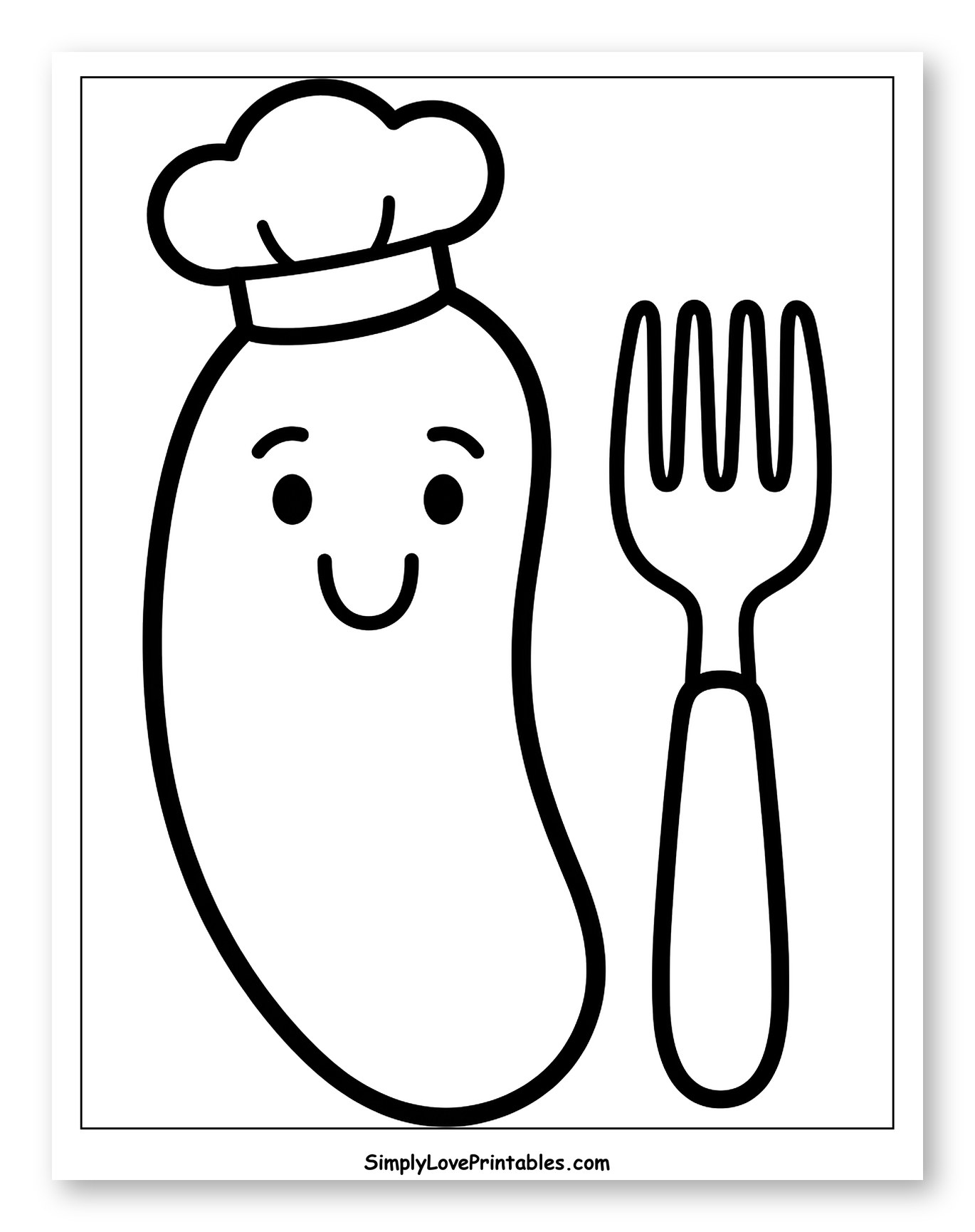Cute Sausage Chef with Fork Coloring Sheet for Toddlers