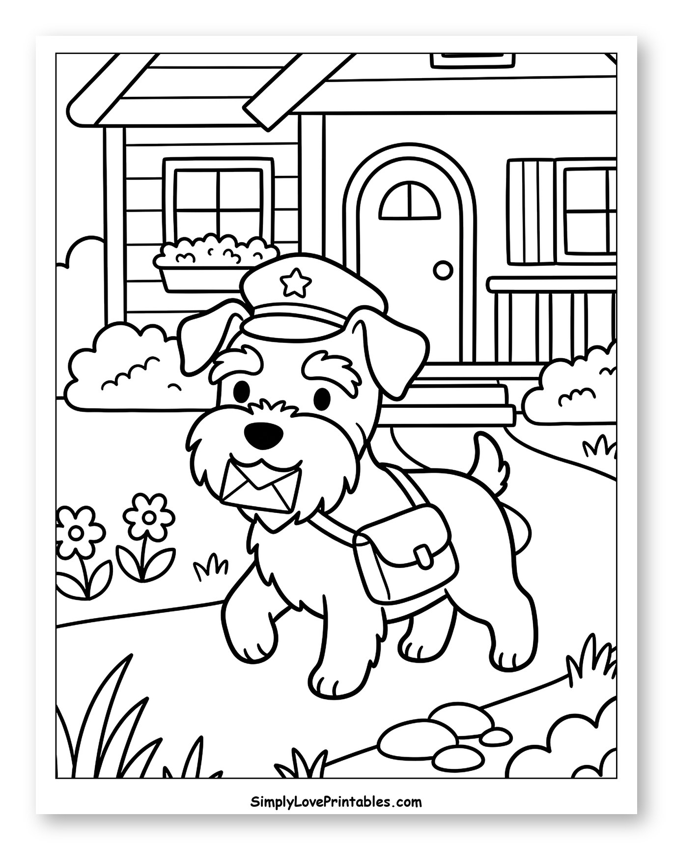 Cute Schnauzer Mail Dog by a House