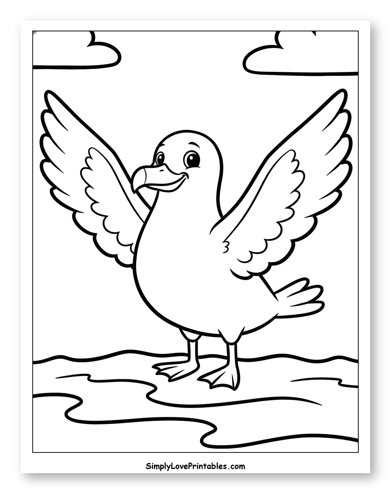 Cute Seagull Spreading Wings on Water