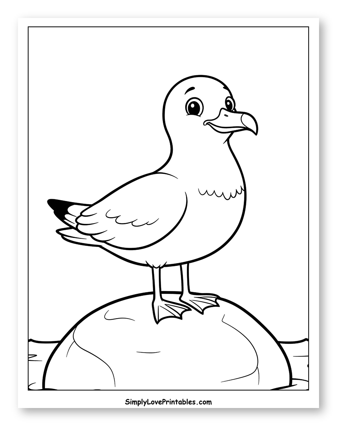 Cute Seagull Standing on a Rock Coloring Sheet for Toddlers