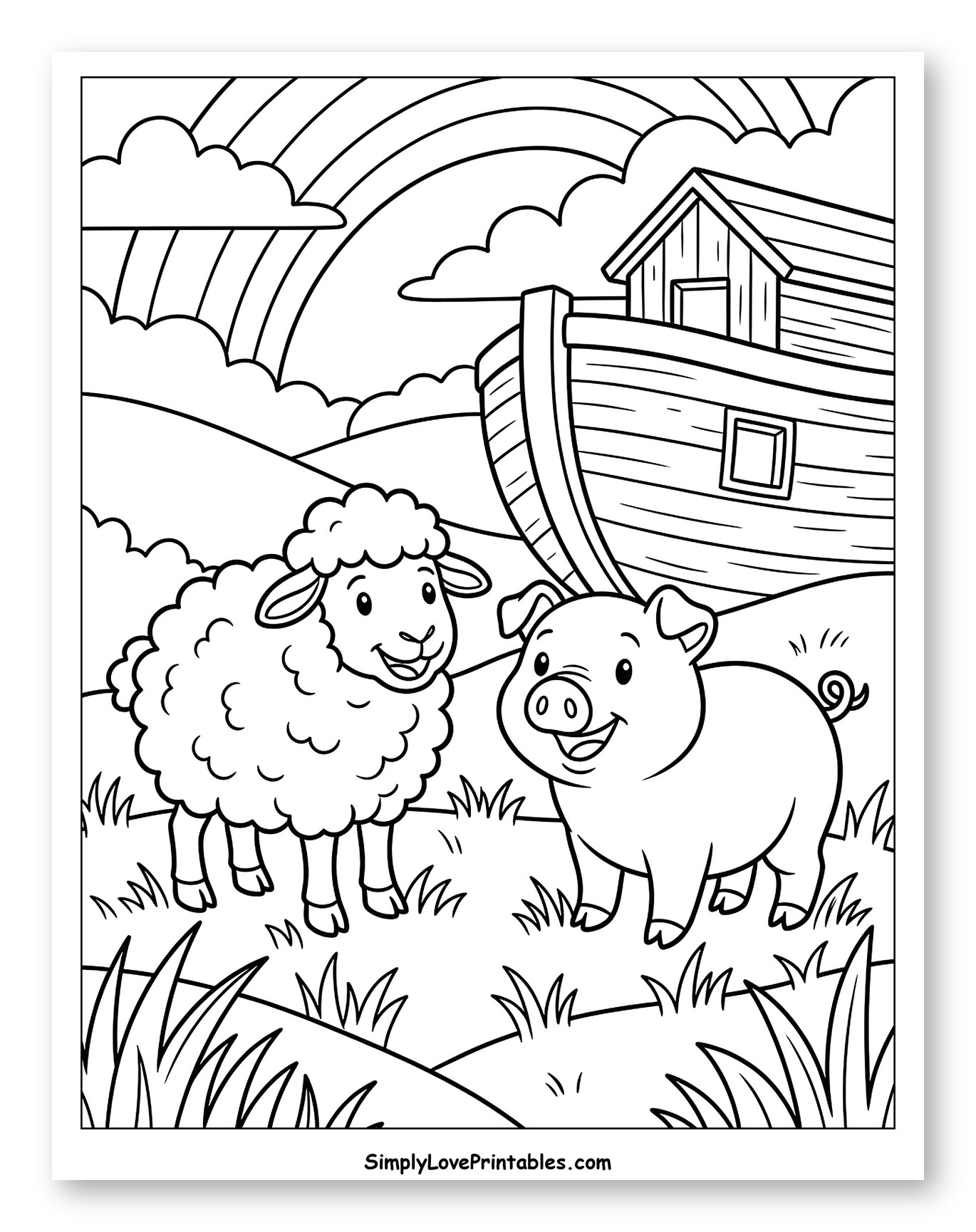 Cute Sheep and Pig Friends to Color for Kids