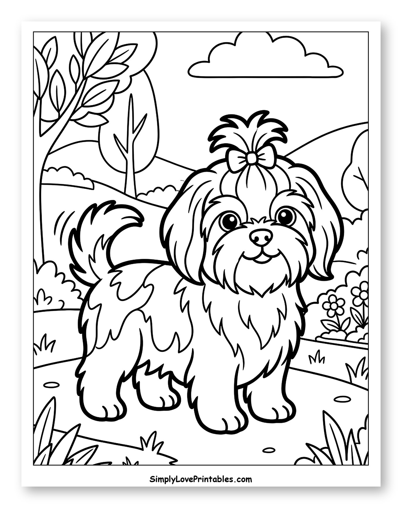 Cute Shih Tzu Dog with Bow in Park
