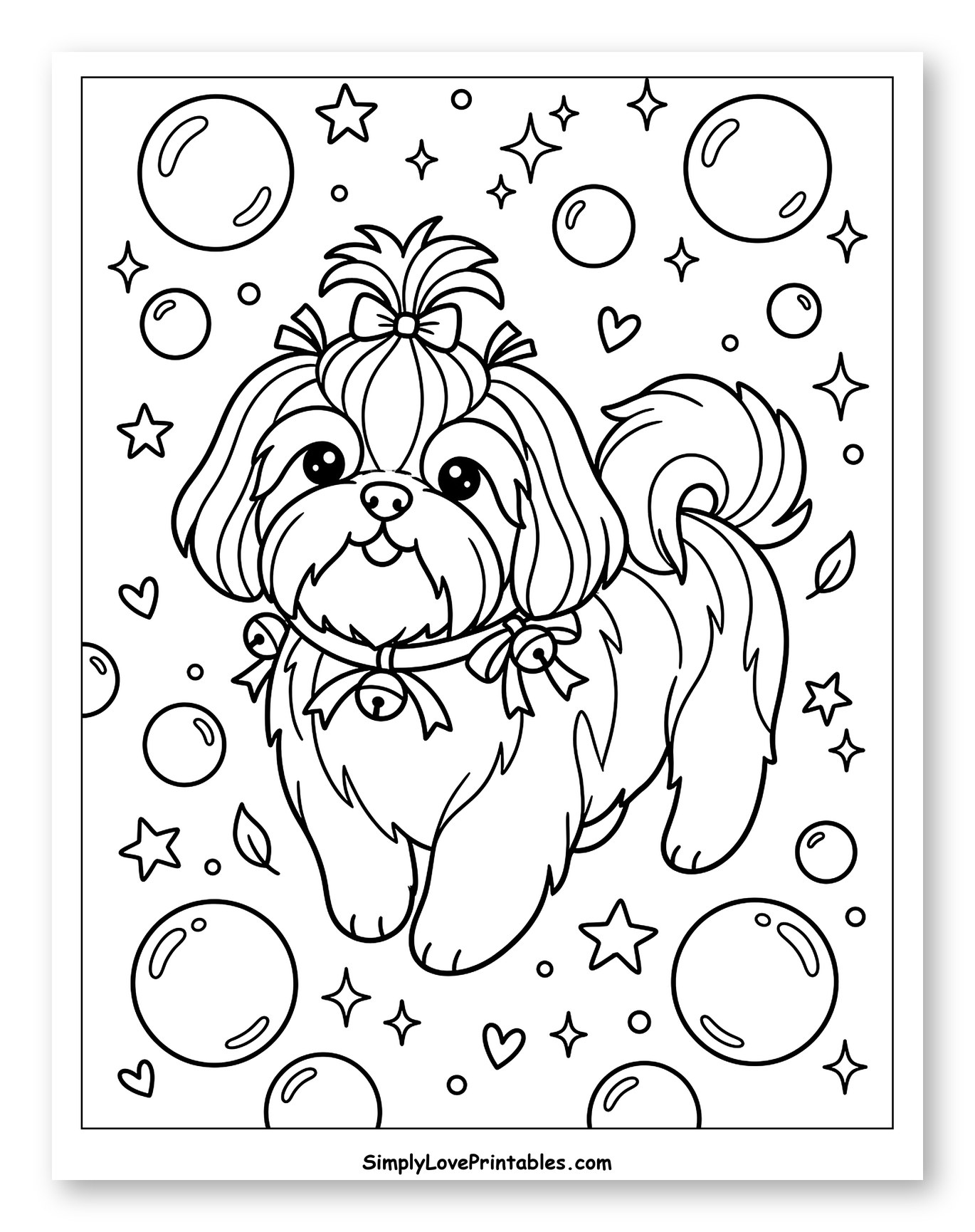 Cute Shih Tzu Dog with Bubbles and Stars
