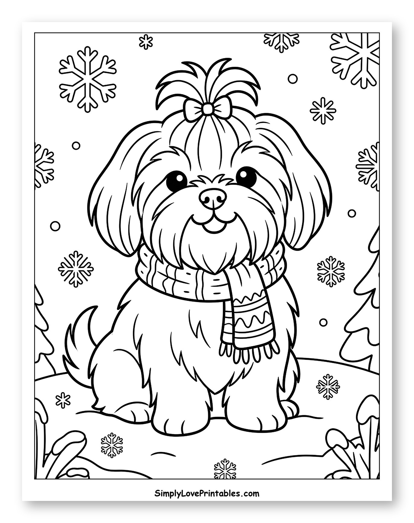 Cute Shih Tzu Puppy in Snow with Scarf