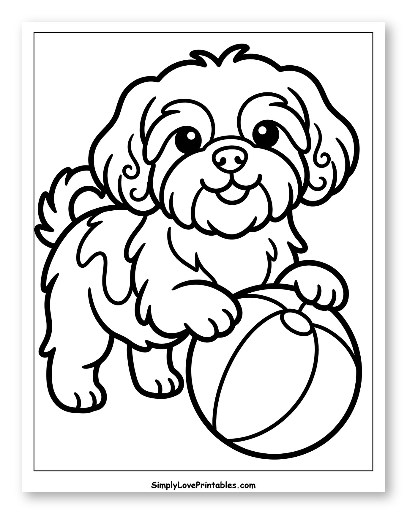 Cute Shih Tzu Puppy Playing with a Ball Coloring Sheet for Toddlers