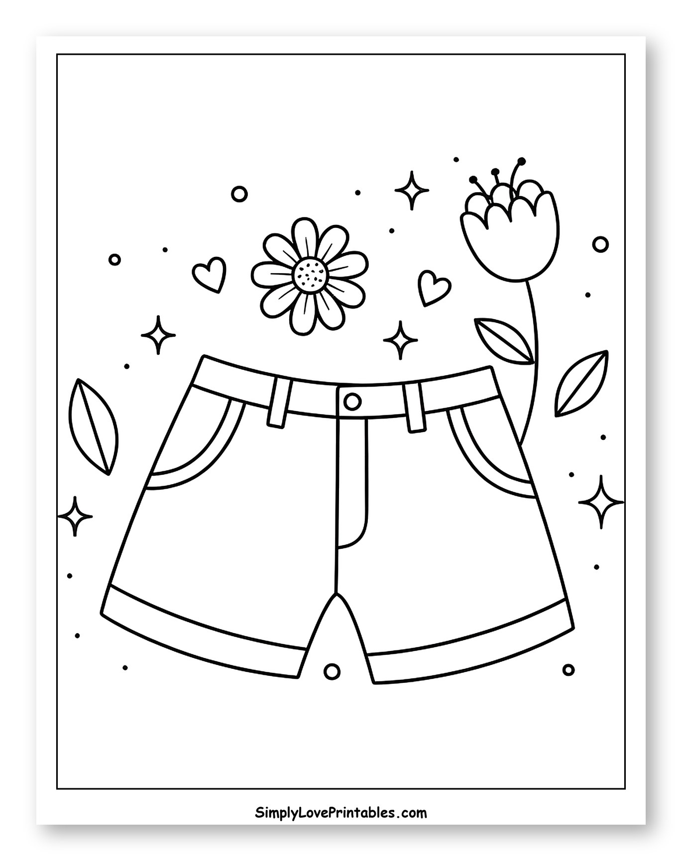 Cute Shorts with Flowers and Stars to Color for Adults