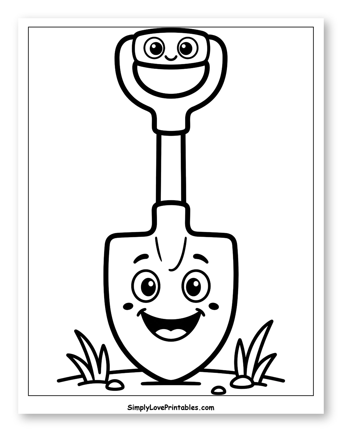 Cute Shovel with Two Happy Faces Coloring Page for Toddlers
